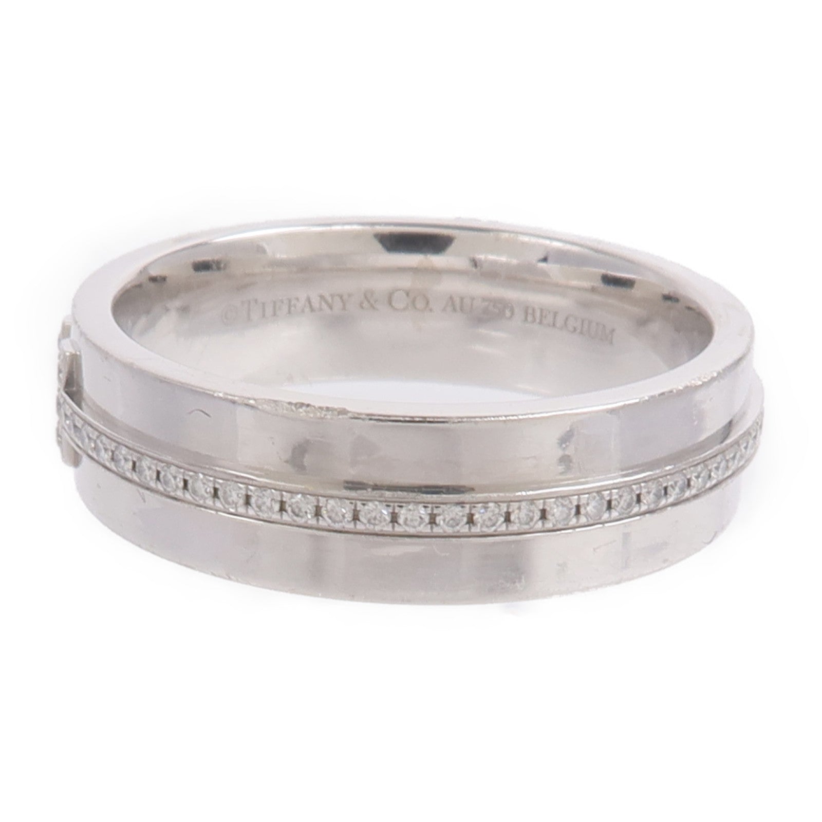 TIFFANY＆CO 18K白金T Wide Diamond Ring鑽石戒指