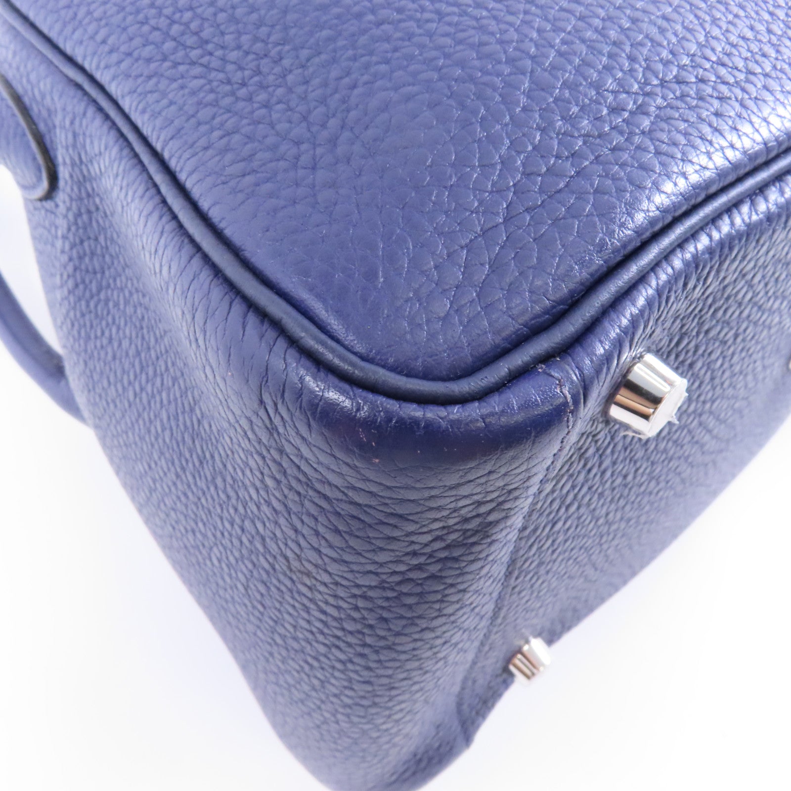 HERMES Clemence皮革Lindy 26銀扣手挽肩背兩用袋藍色/Bleu Saphir