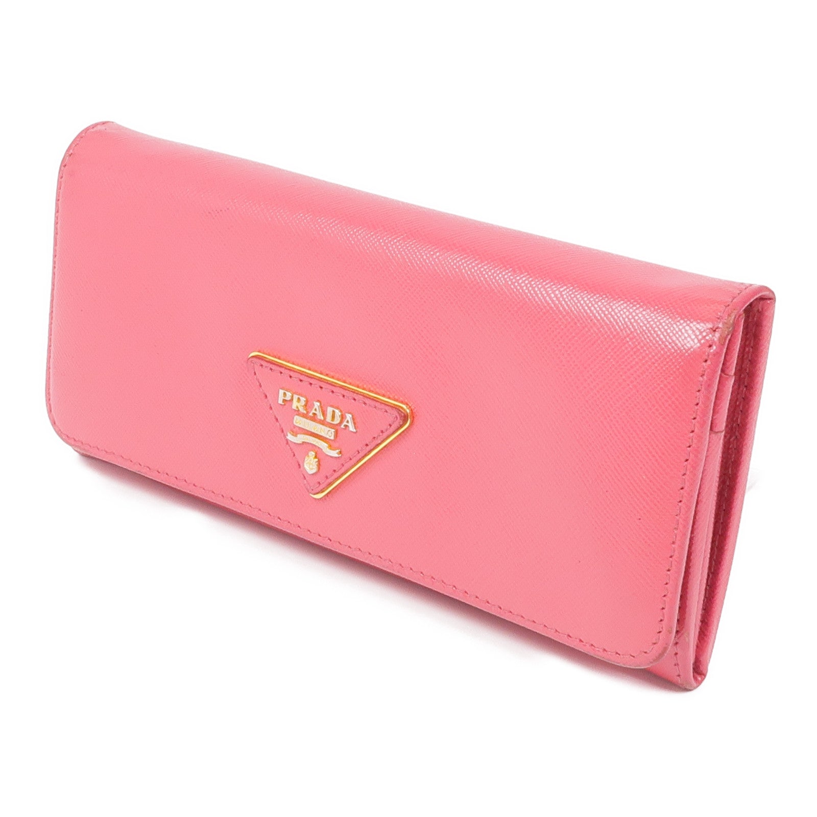PRADA GHW Long Wallet Calfskin Leather Pink