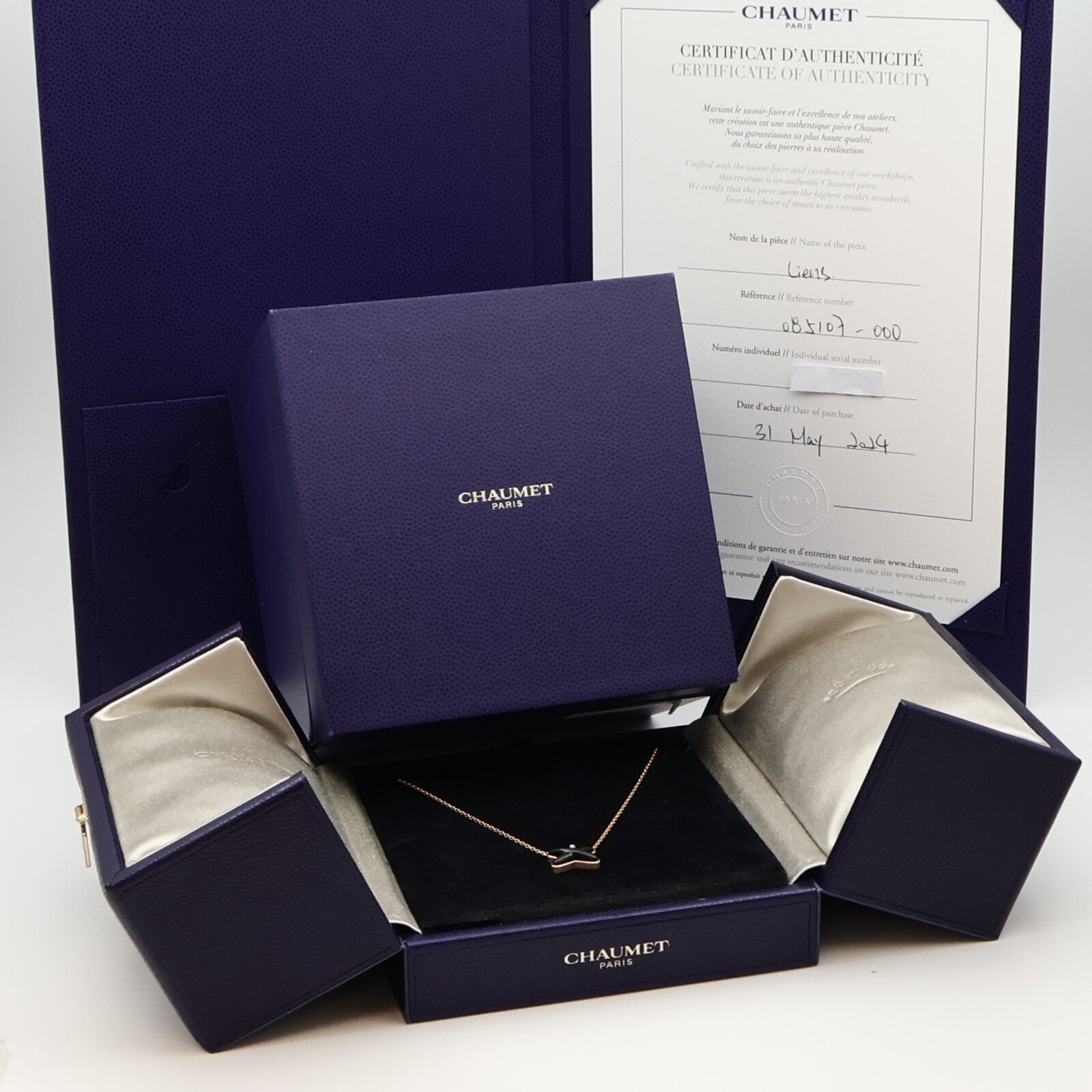 Chaumet 18K玫瑰金Jeux de Liens Pendant鑽石/縞瑪瑙項鍊