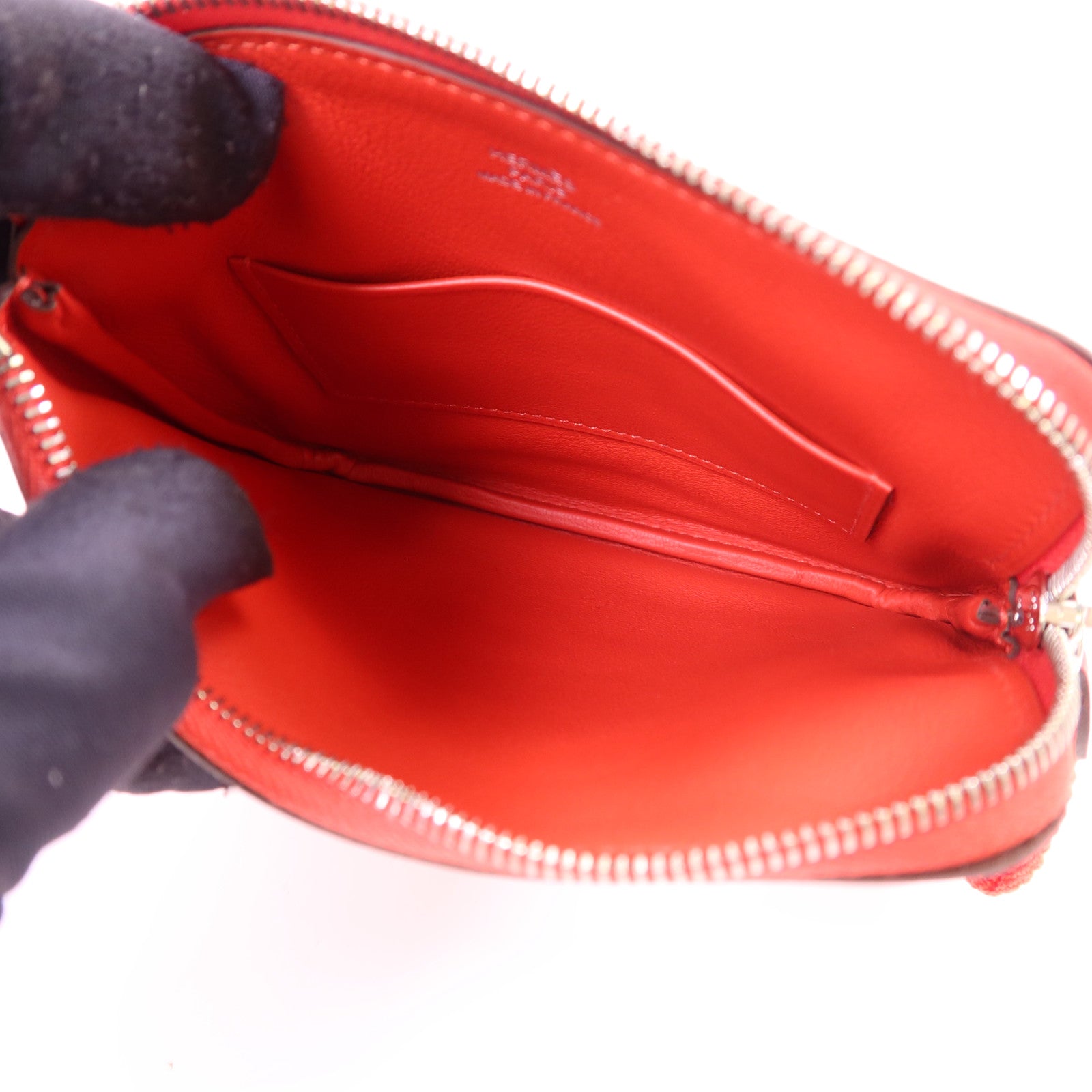 HERMES Swift皮革Carre Pocket Pouch銀扣小袋Rouge De Coeur