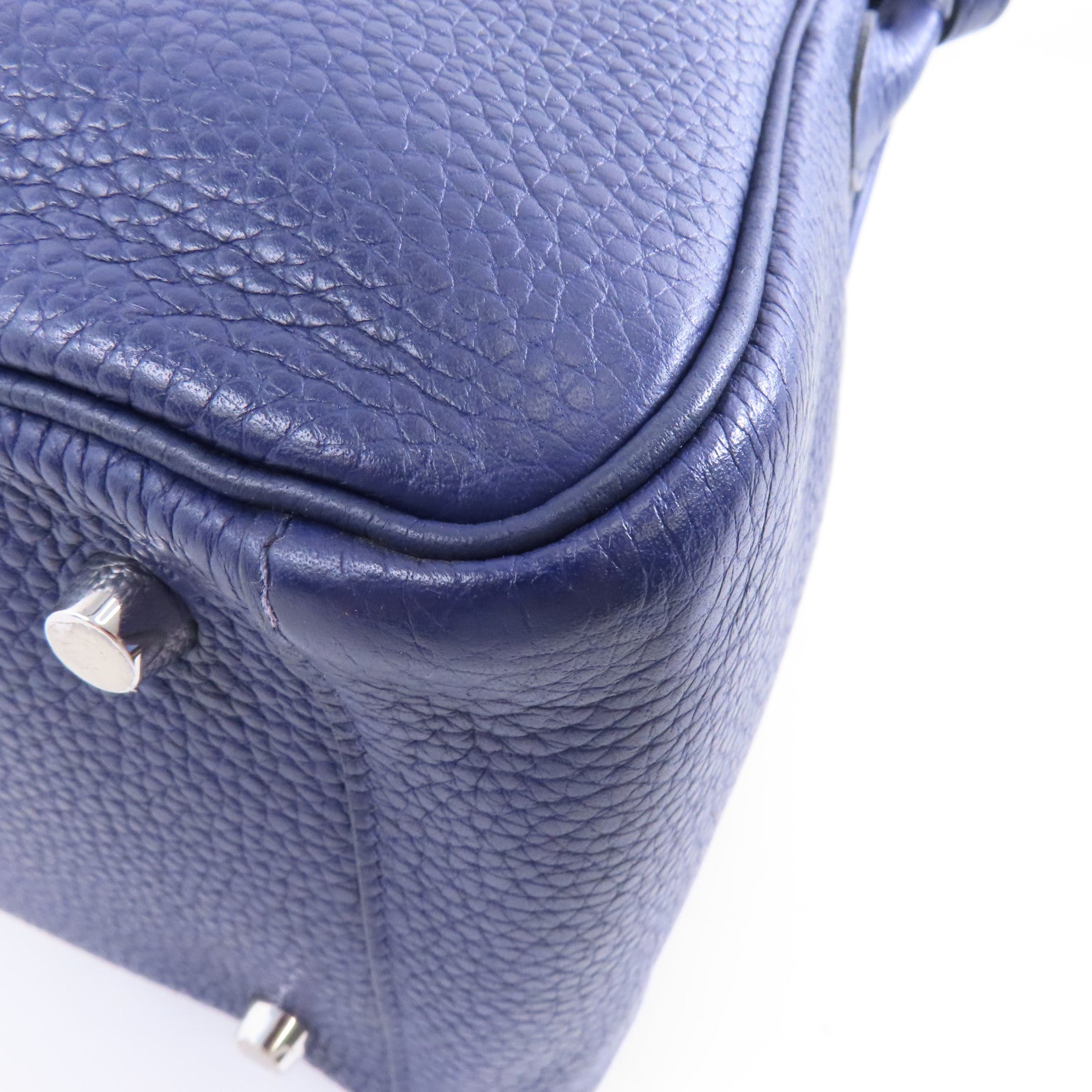 HERMES Clemence皮革Lindy 26銀扣手挽肩背兩用袋藍色/Bleu Saphir