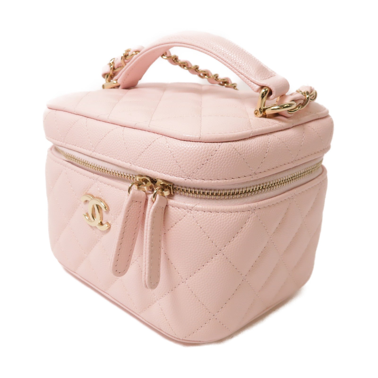 CHANEL 菱格Caviar皮革2 Way Shoulder金扣肩背袋粉紅色