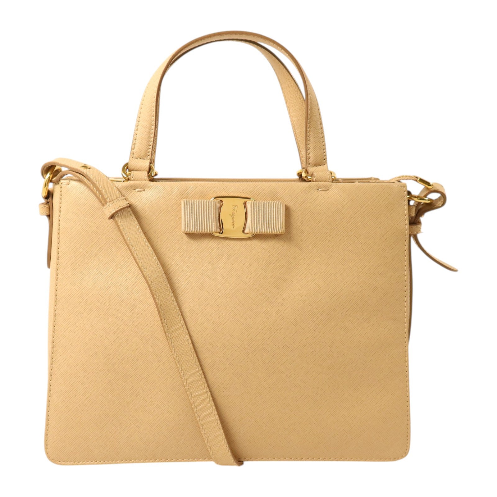 Salvatore Ferragamo 牛皮皮革Tracy Vara Bow金扣手挽肩背兩用袋