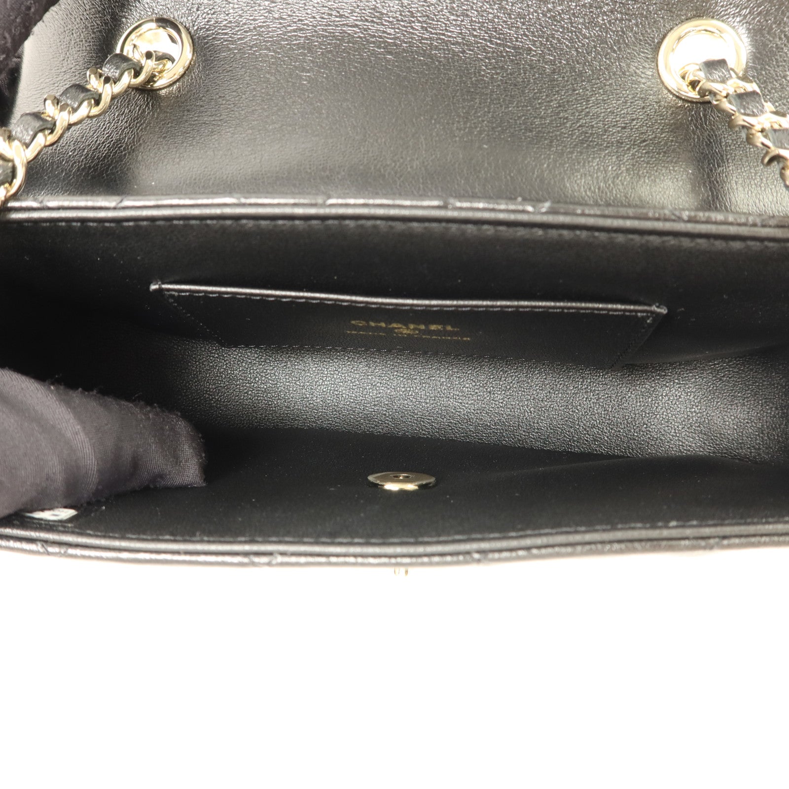 CHANEL 羊皮皮革Mini Flap Bag金扣鏈帶肩背袋