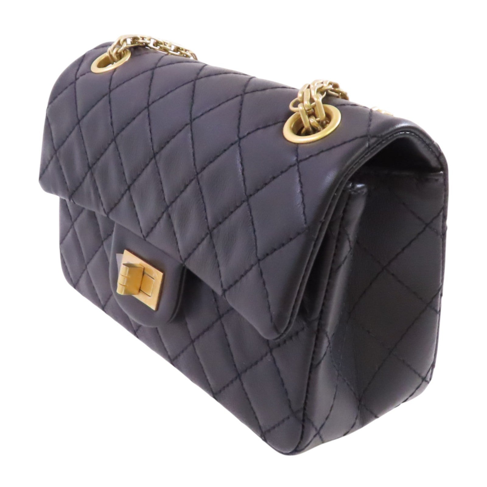 CHANEL 牛皮皮革2.55 Mini Classis Chain Shoulder Bag金扣鏈帶肩背袋