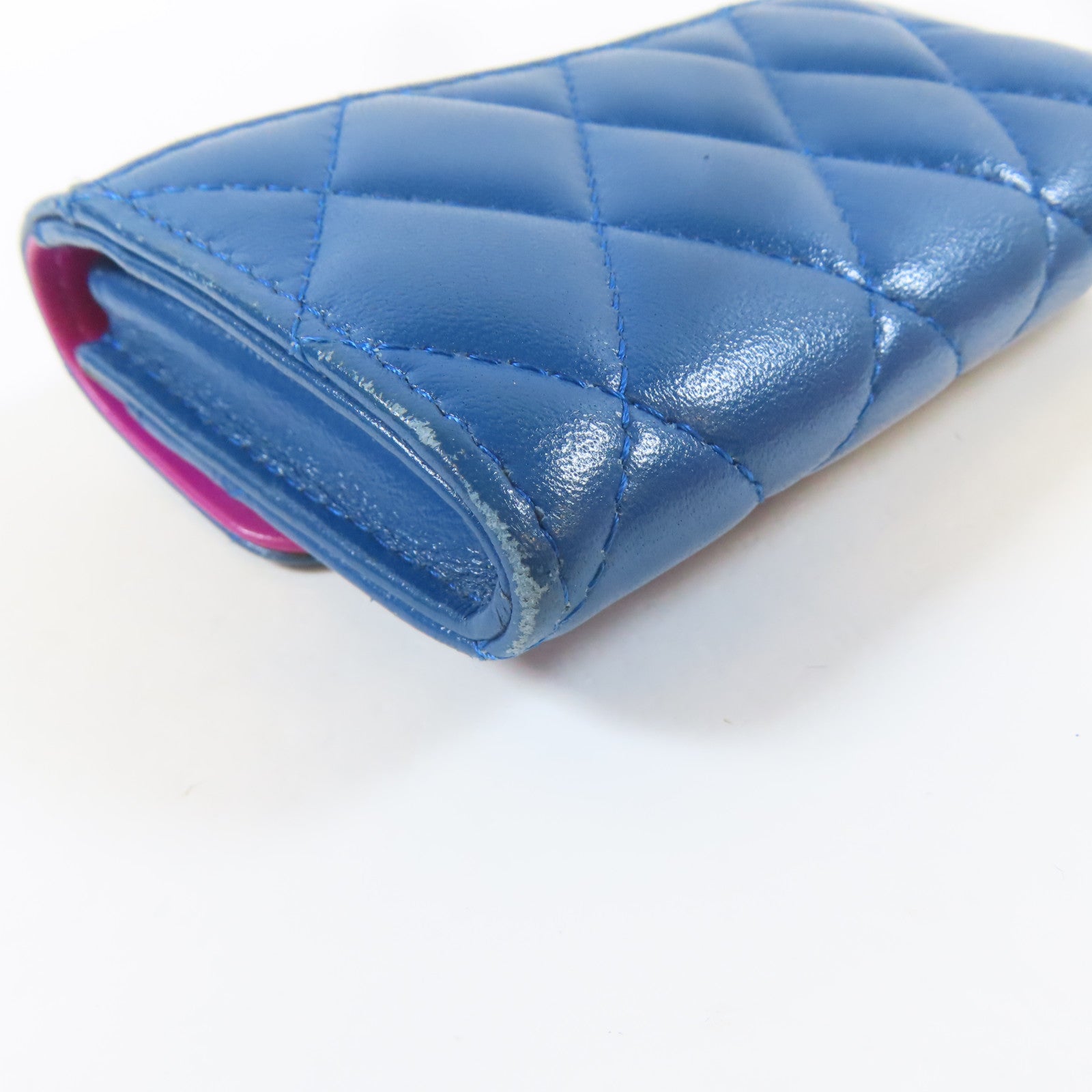 CHANEL 菱格羊皮皮革Card Case金扣卡片套藍色/紫色