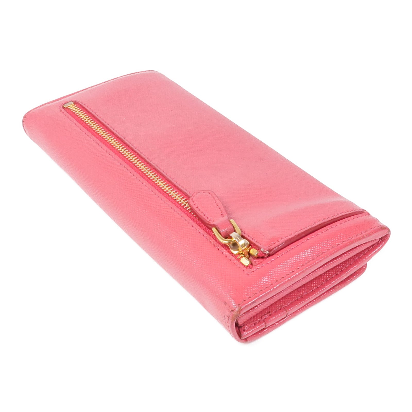 PRADA GHW Long Wallet Calfskin Leather Pink