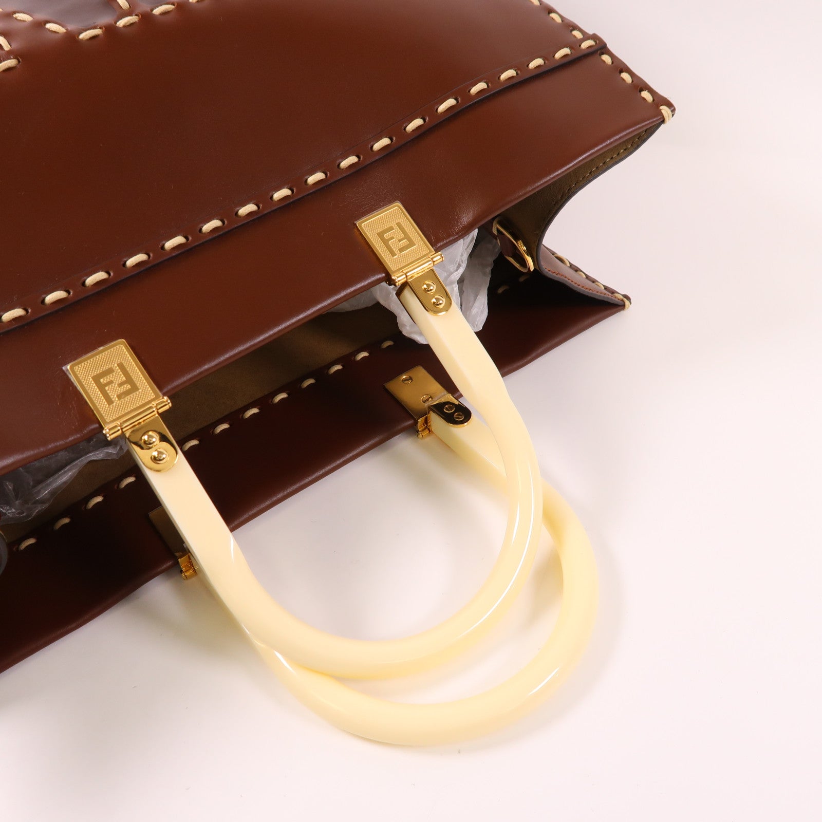 FENDI 牛皮皮革Sunshine Shopping Bag金扣手挽肩背兩用袋