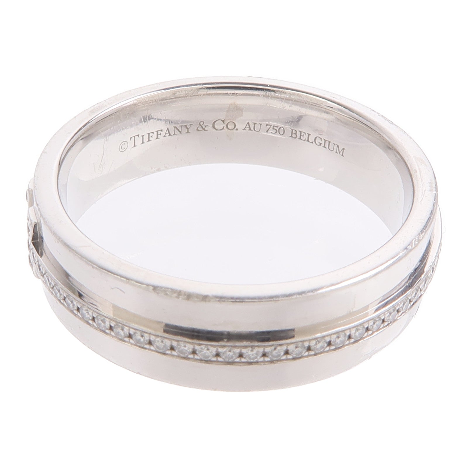 TIFFANY＆CO 18K白金T Wide Diamond Ring鑽石戒指