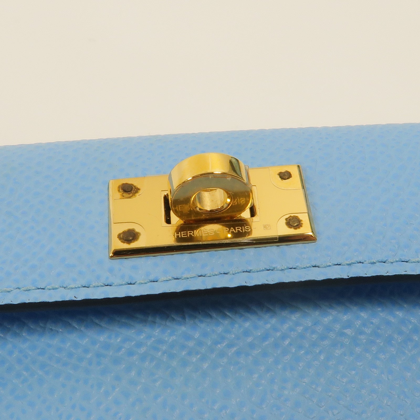 HERMES Swift/Epsom皮革Kelly Pocket Bag Charm肩背帶Bambou/Celeste