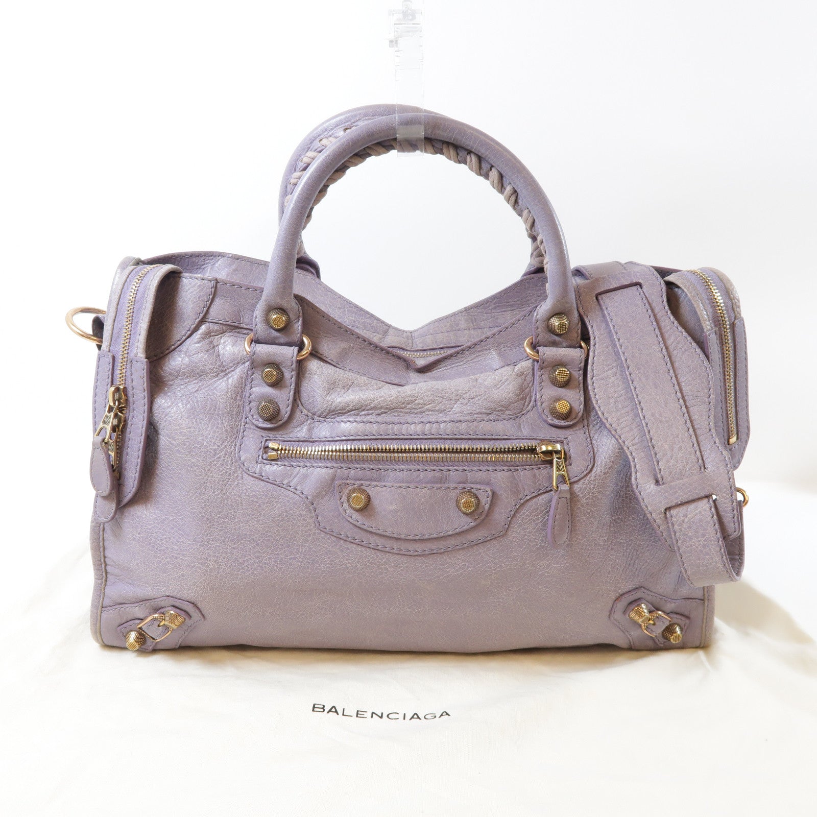 BALENCIAGA 羊皮皮革Giant City Bag金扣手挽肩背兩用袋紫色