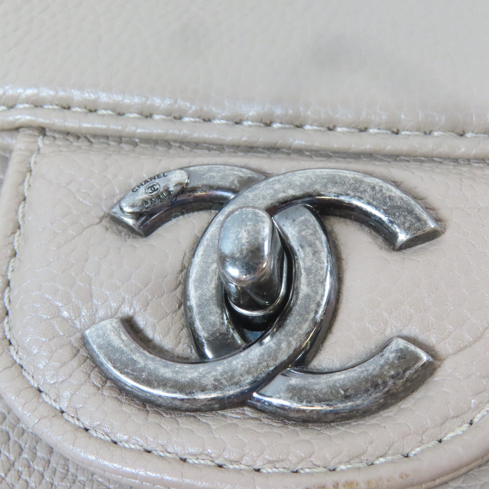 CHANEL 【激減優惠】菱格Caviar皮革2 Way Shoulder Bag銀扣手挽肩背兩用袋卡其色