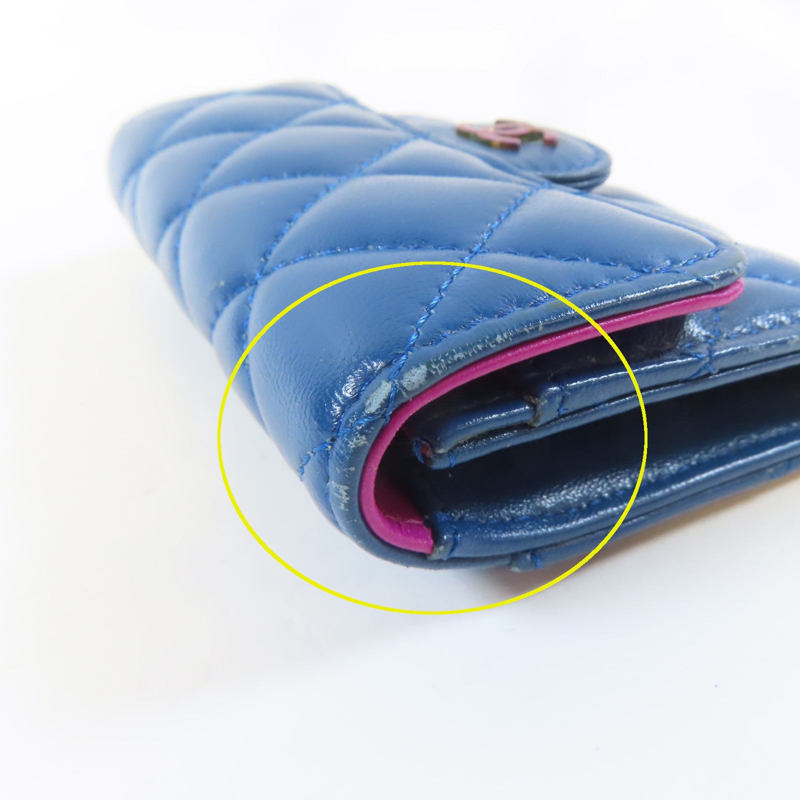 CHANEL 菱格羊皮皮革Card Case金扣卡片套藍色/紫色