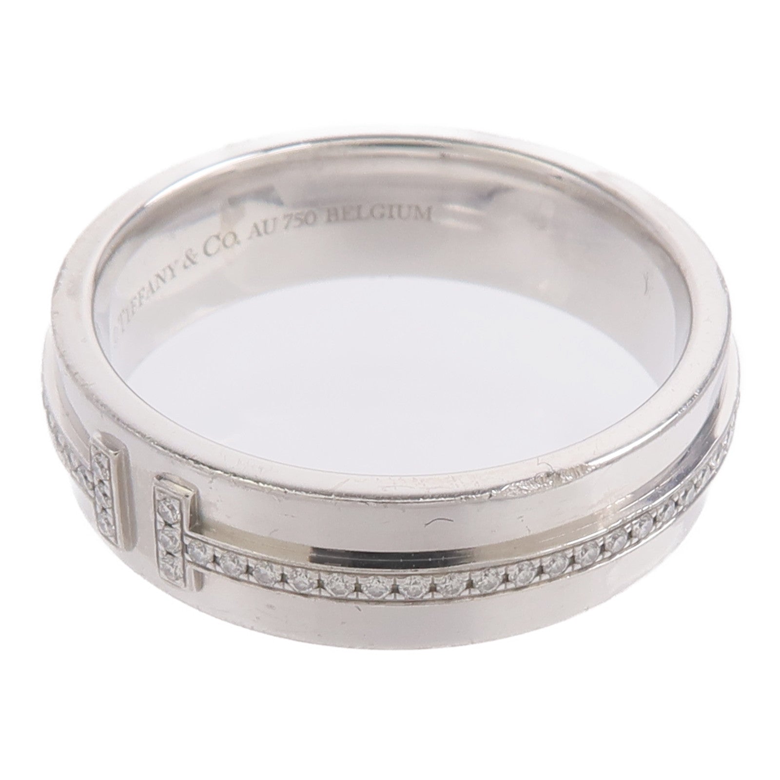 TIFFANY＆CO 18K白金T Wide Diamond Ring鑽石戒指