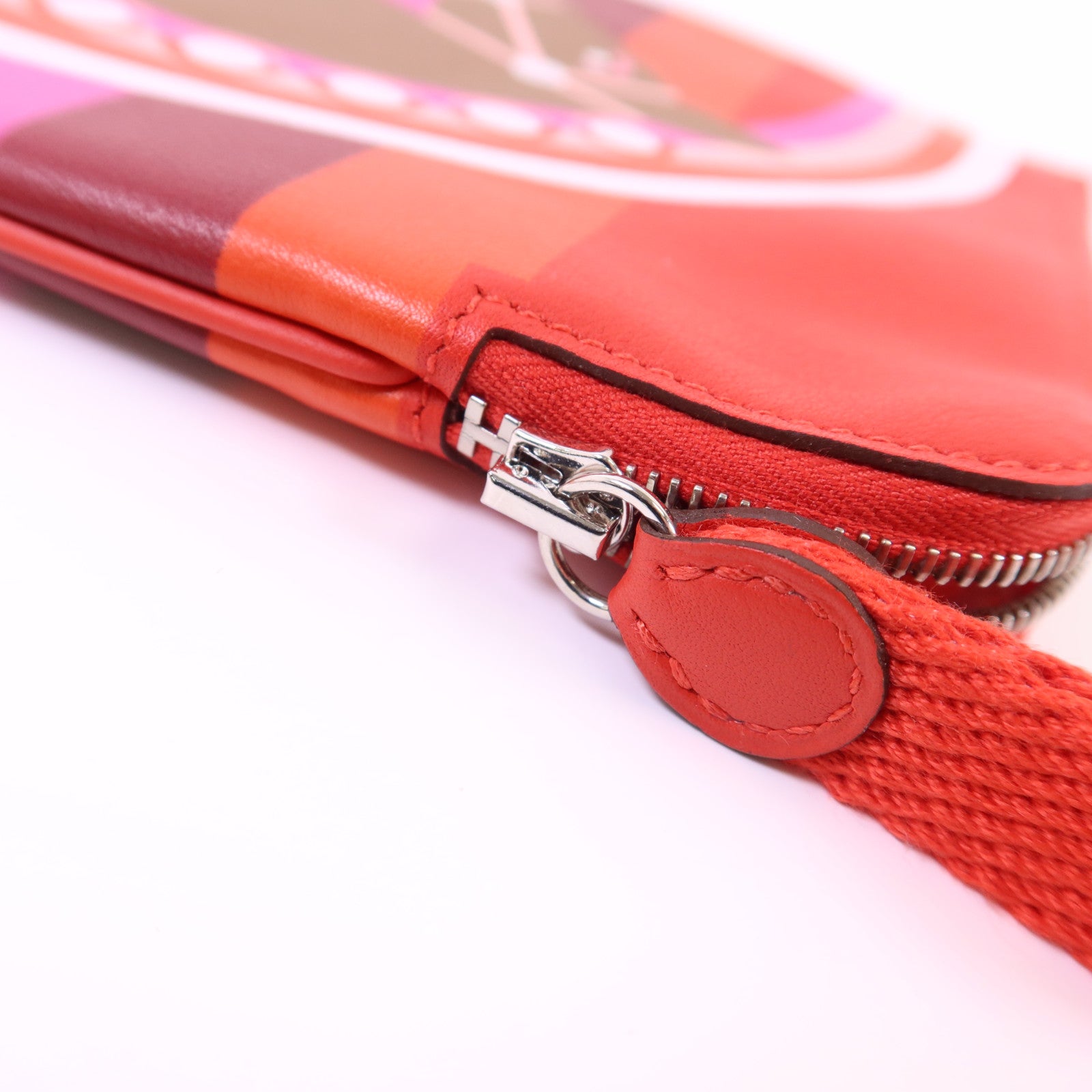HERMES Swift皮革Carre Pocket Pouch銀扣小袋Rouge De Coeur