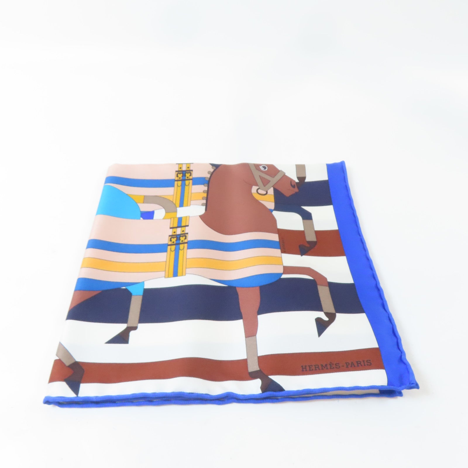 HERMES 絲質Scarf絲巾藍色/白色/啡色