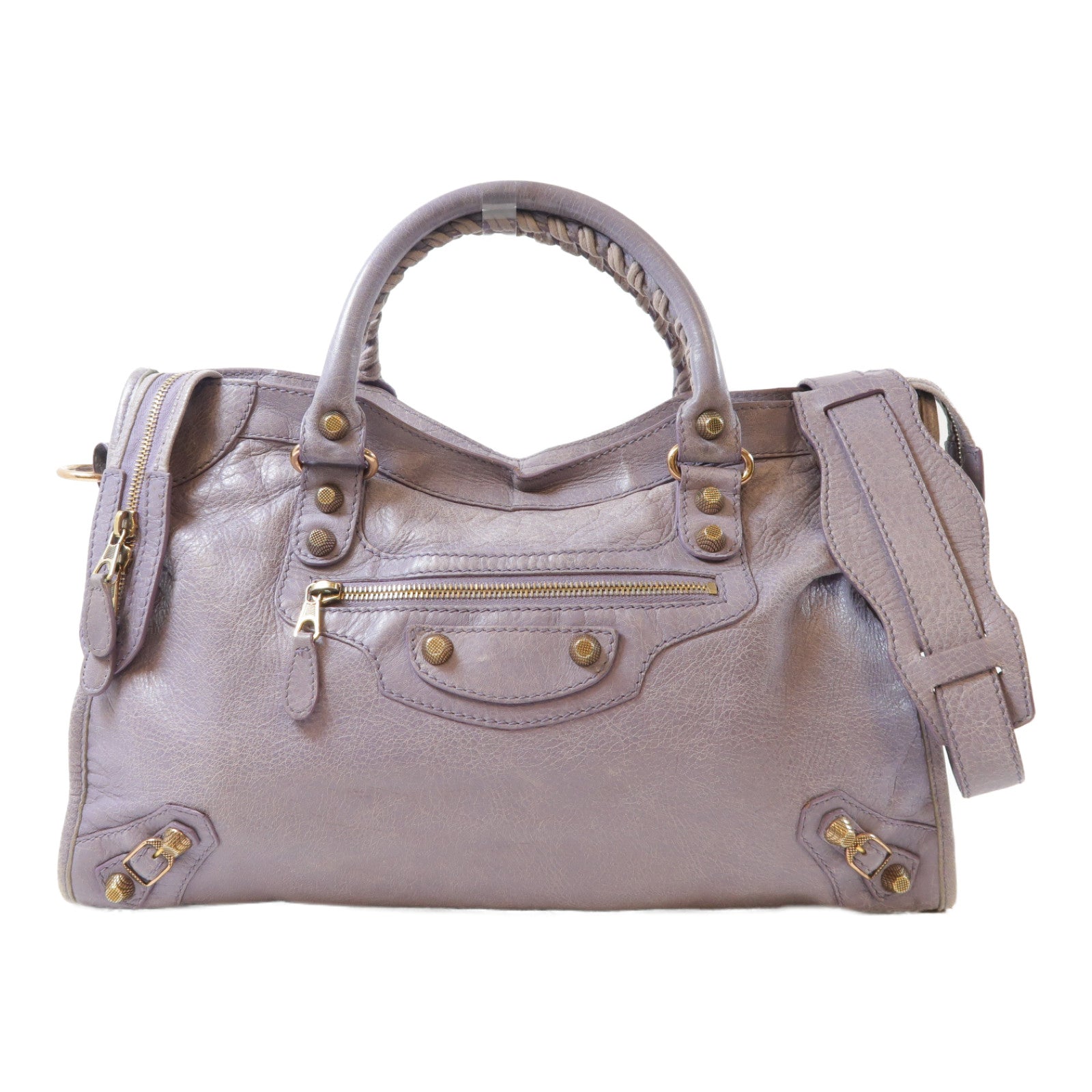 BALENCIAGA 羊皮皮革Giant City Bag金扣手挽肩背兩用袋紫色