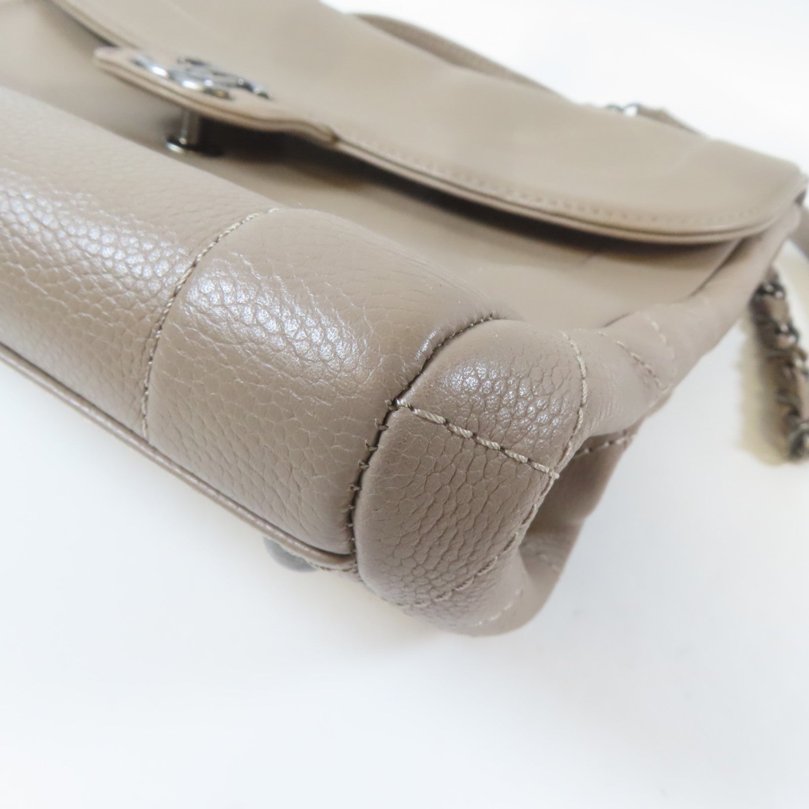 CHANEL 【激減優惠】菱格Caviar皮革2 Way Shoulder Bag銀扣手挽肩背兩用袋卡其色