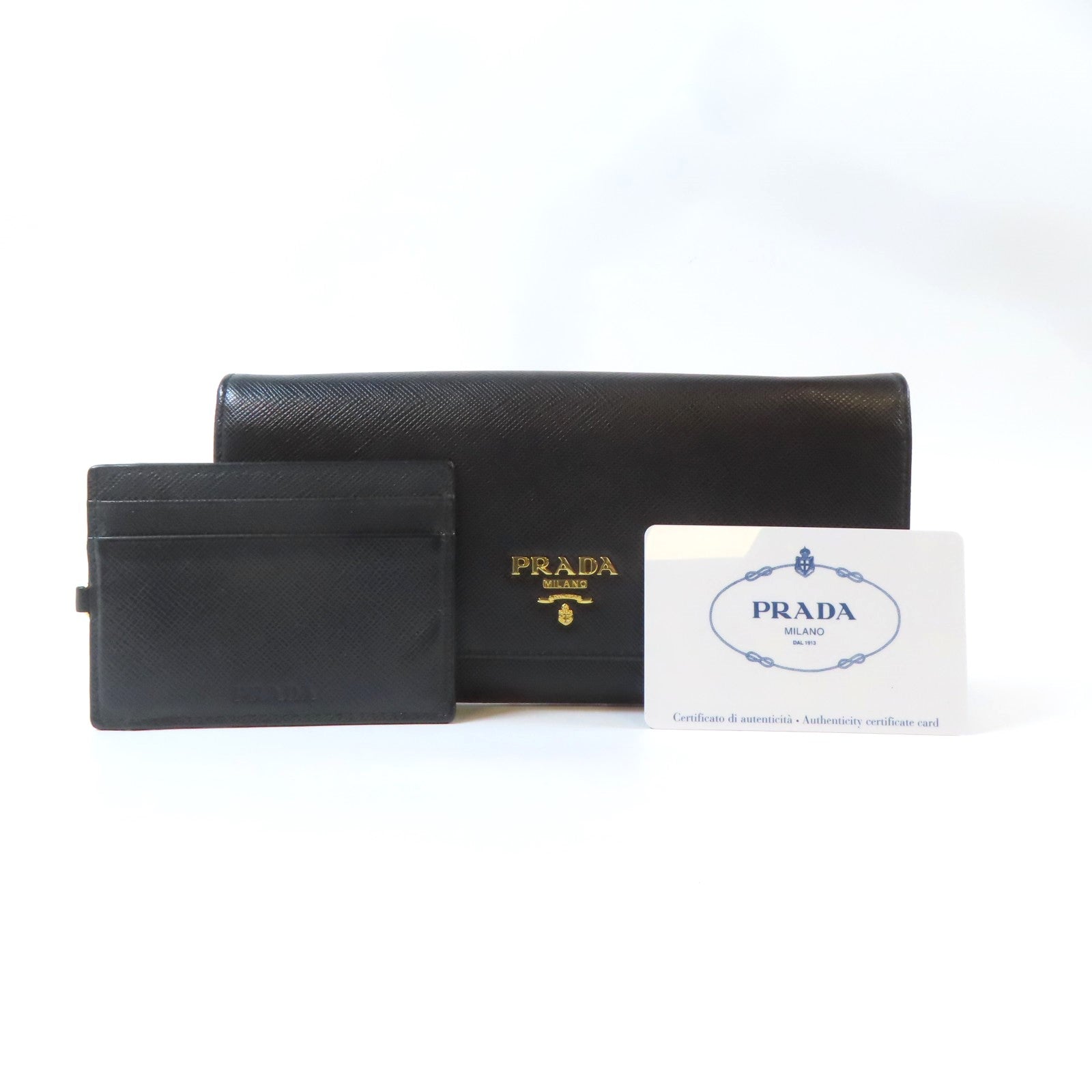 PRADA Saffiano皮革Long Wallet金扣長錢包黑色