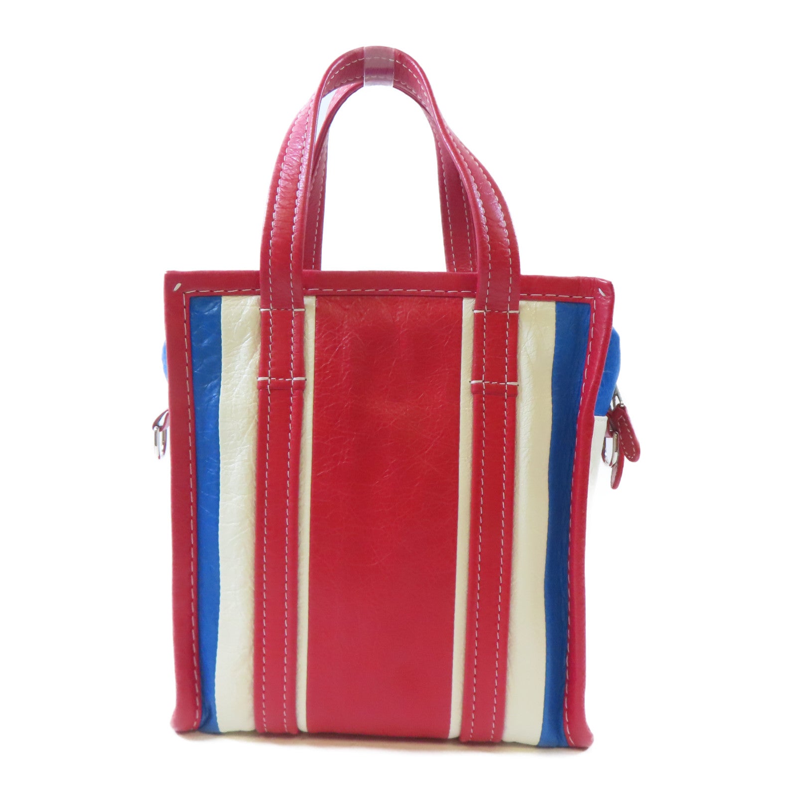 BALENCIAGA 牛皮皮革Bazar Bag銀扣手挽肩背兩用袋紅色/白色/藍色