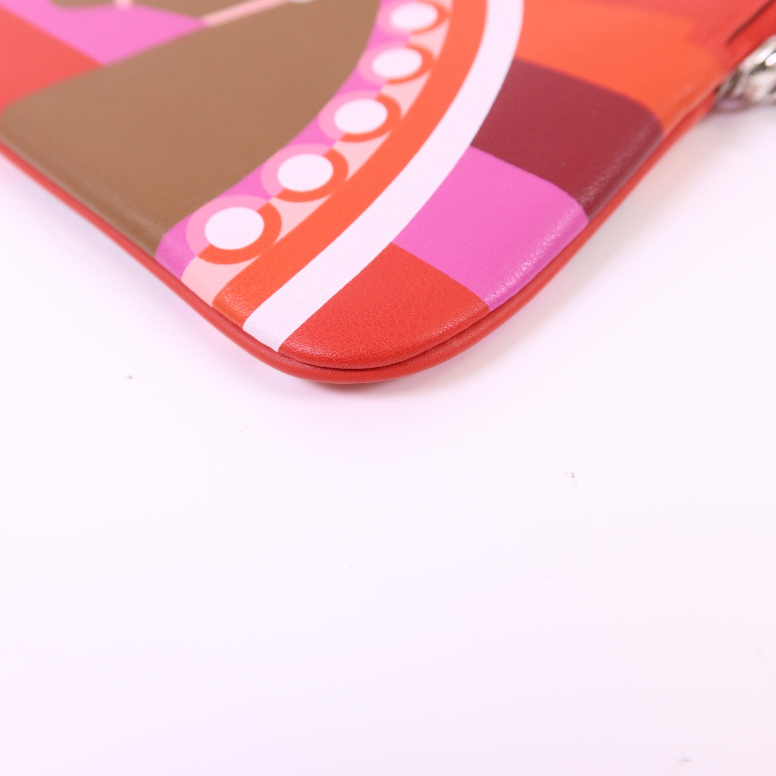 HERMES Swift皮革Carre Pocket Pouch銀扣小袋Rouge De Coeur