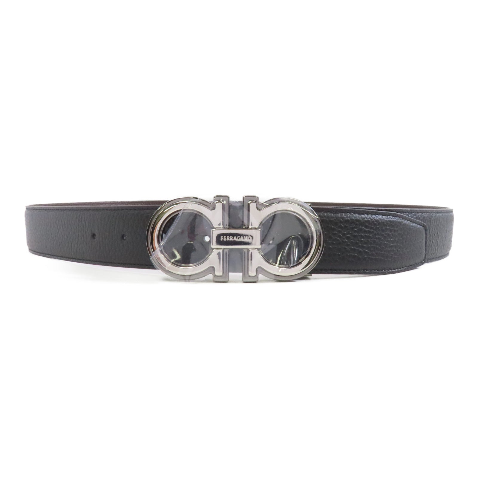 Salvatore Ferragamo 皮革Belt銀扣皮帶黑色/啡色