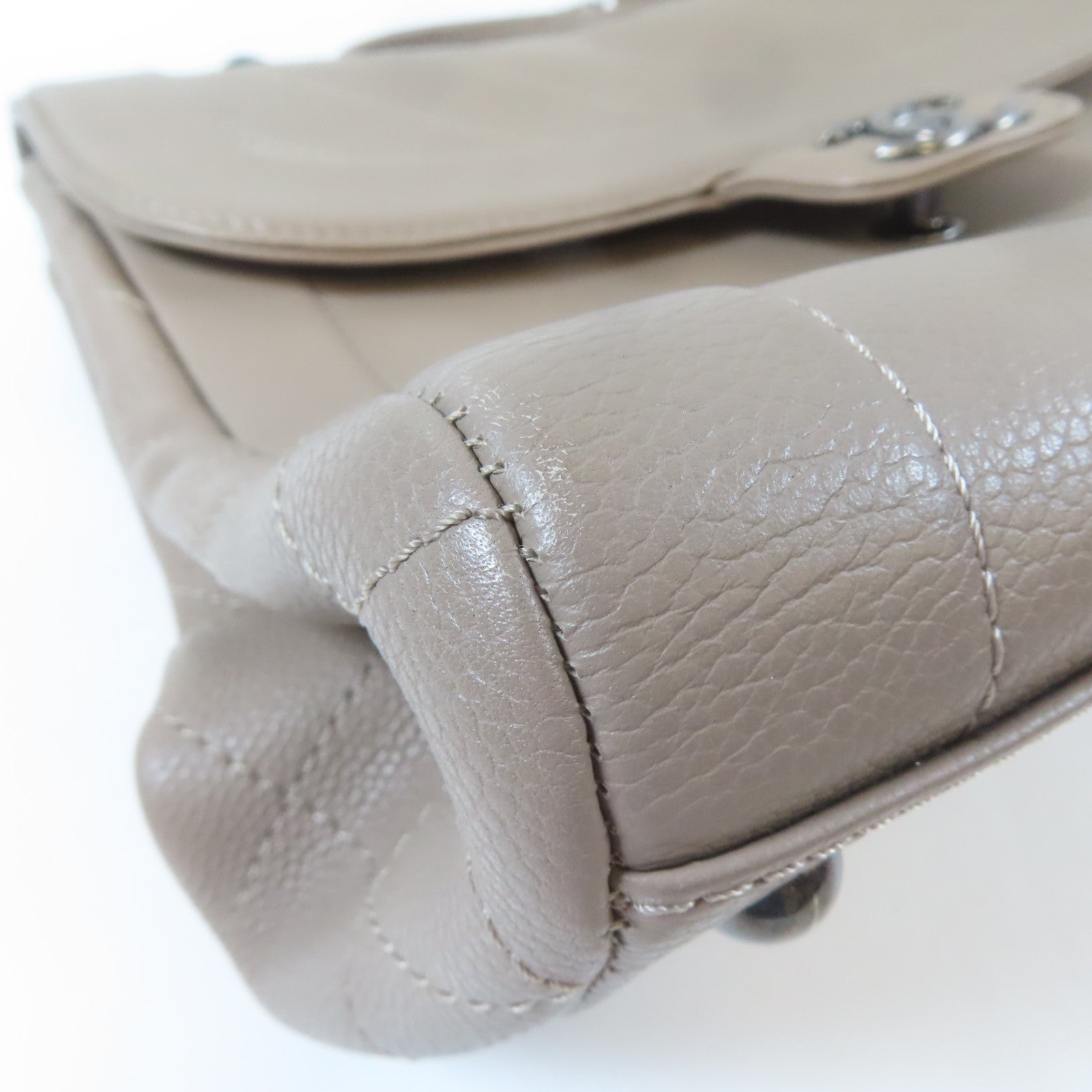 CHANEL 【激減優惠】菱格Caviar皮革2 Way Shoulder Bag銀扣手挽肩背兩用袋卡其色