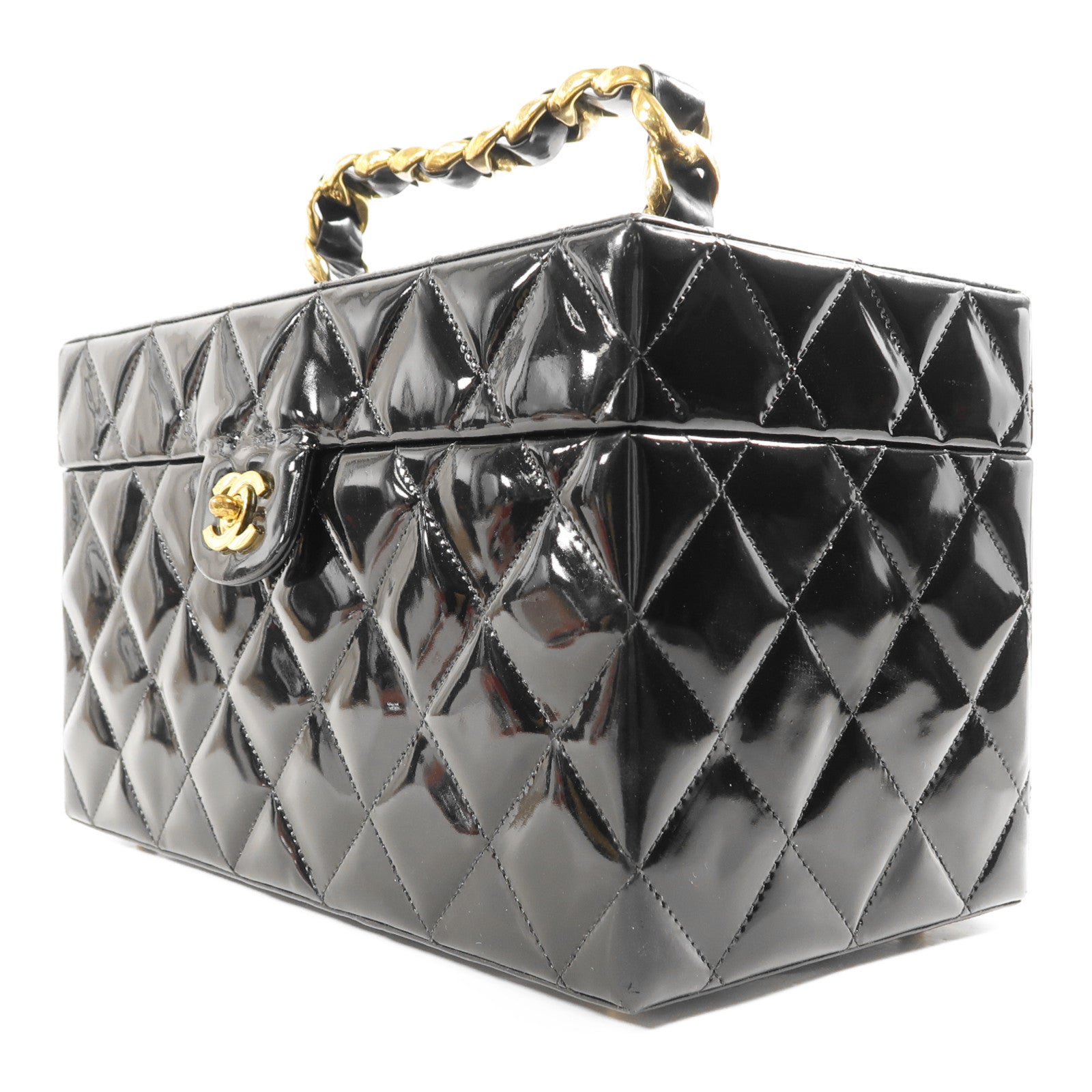 CHANEL 漆皮皮革Makeup Box金扣手挽袋