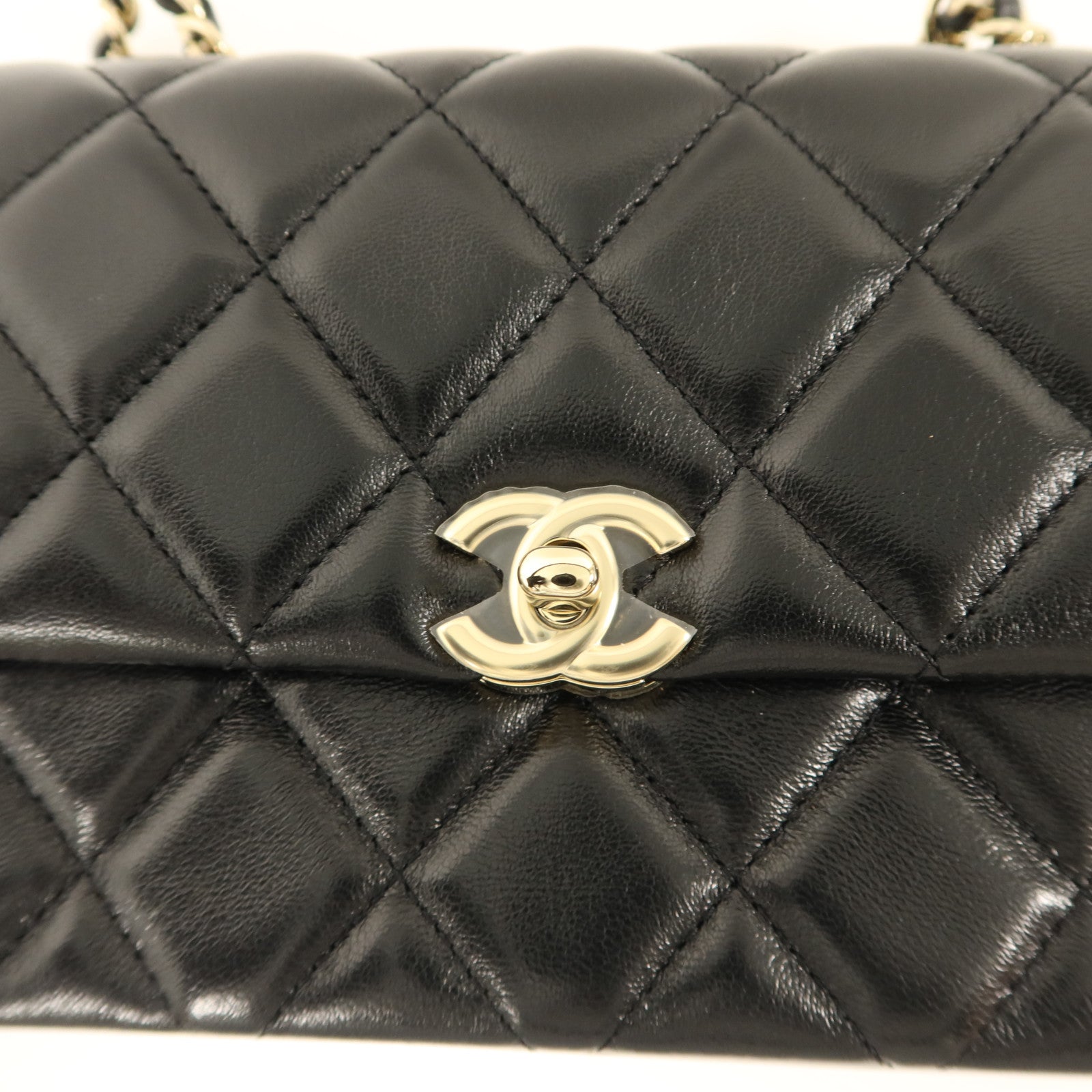 CHANEL 羊皮皮革Mini Flap Bag金扣鏈帶肩背袋