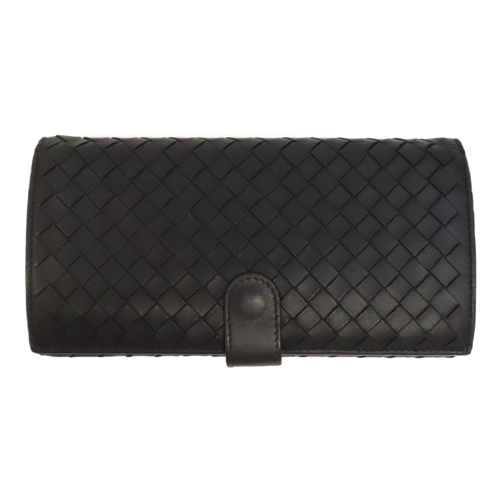 BOTTEGA VENETA 織紋羊皮皮革Long Wallet金扣長錢包黑色