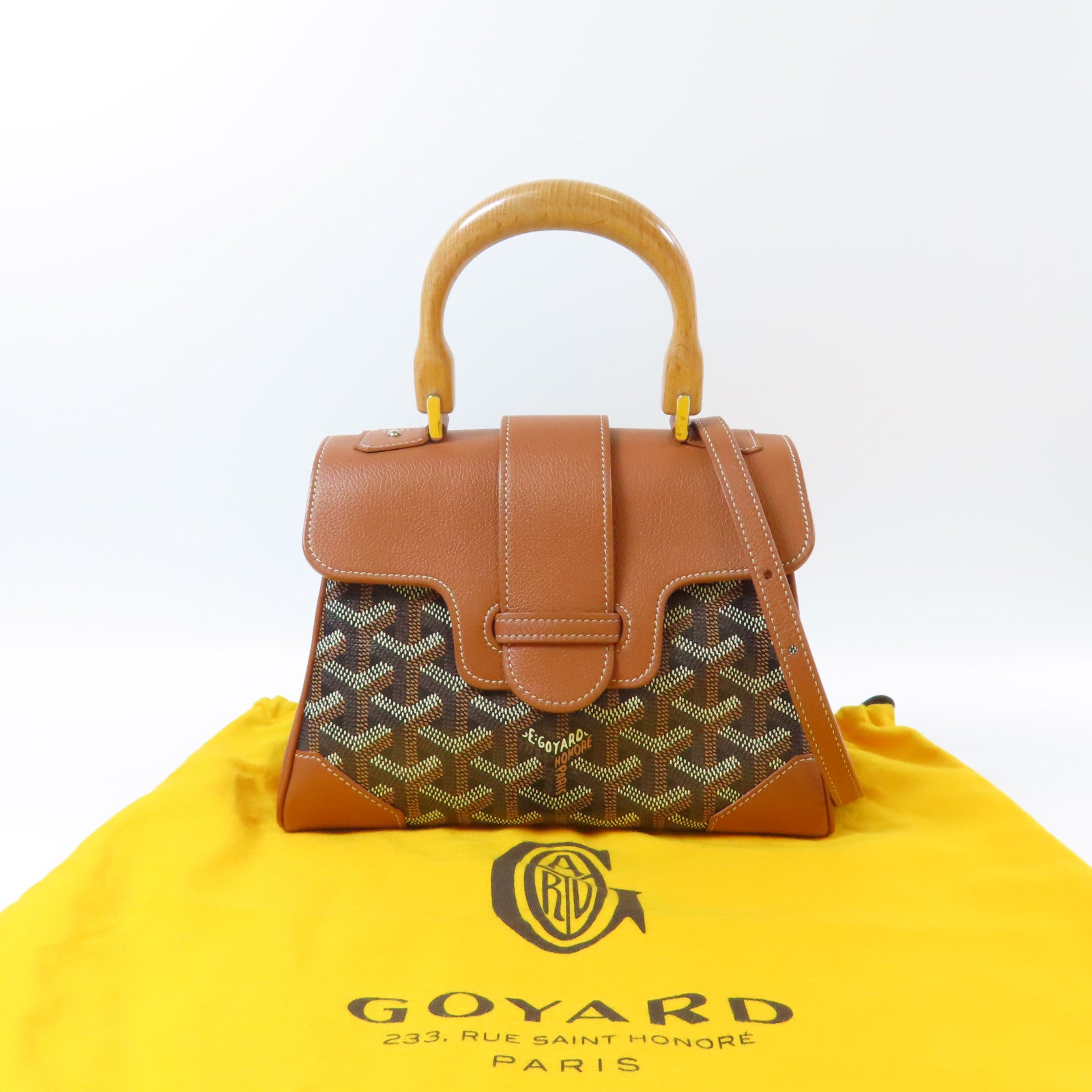 GOYARD 牛皮皮革/塗層帆布Mini Goyardine Saigon手挽肩背兩用袋啡色/黑色