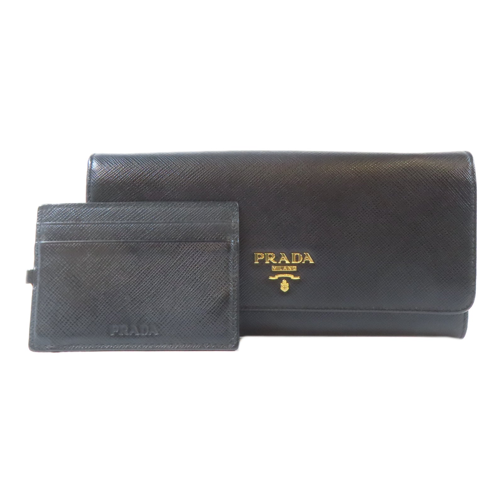 PRADA Saffiano皮革Long Wallet金扣長錢包黑色