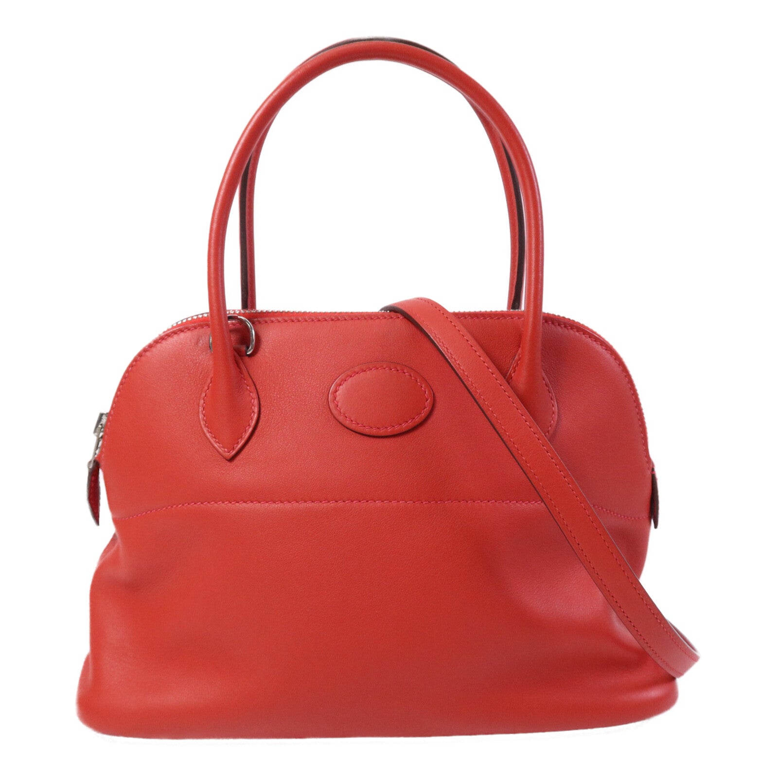 HERMES Swift皮革Bolide 27銀扣手挽肩背兩用袋Rouge Tomate