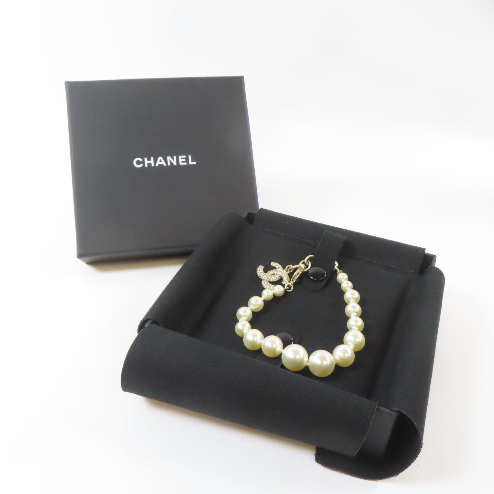 CHANEL PVC/金屬Bracelet手鏈白色/金色#18cm