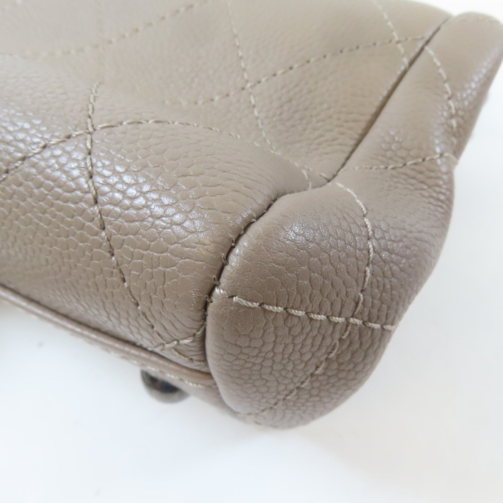 CHANEL 【激減優惠】菱格Caviar皮革2 Way Shoulder Bag銀扣手挽肩背兩用袋卡其色