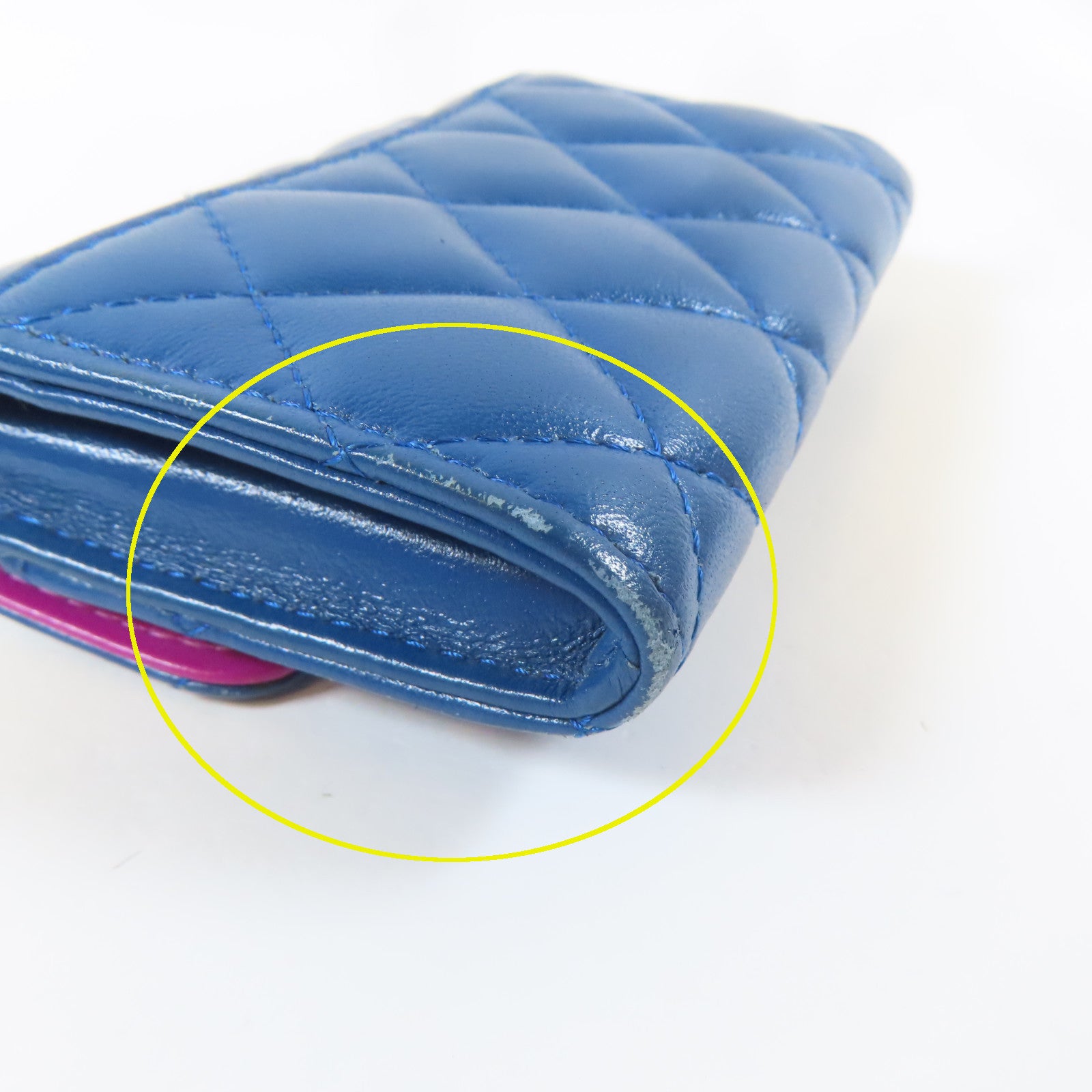 CHANEL 菱格羊皮皮革Card Case金扣卡片套藍色/紫色