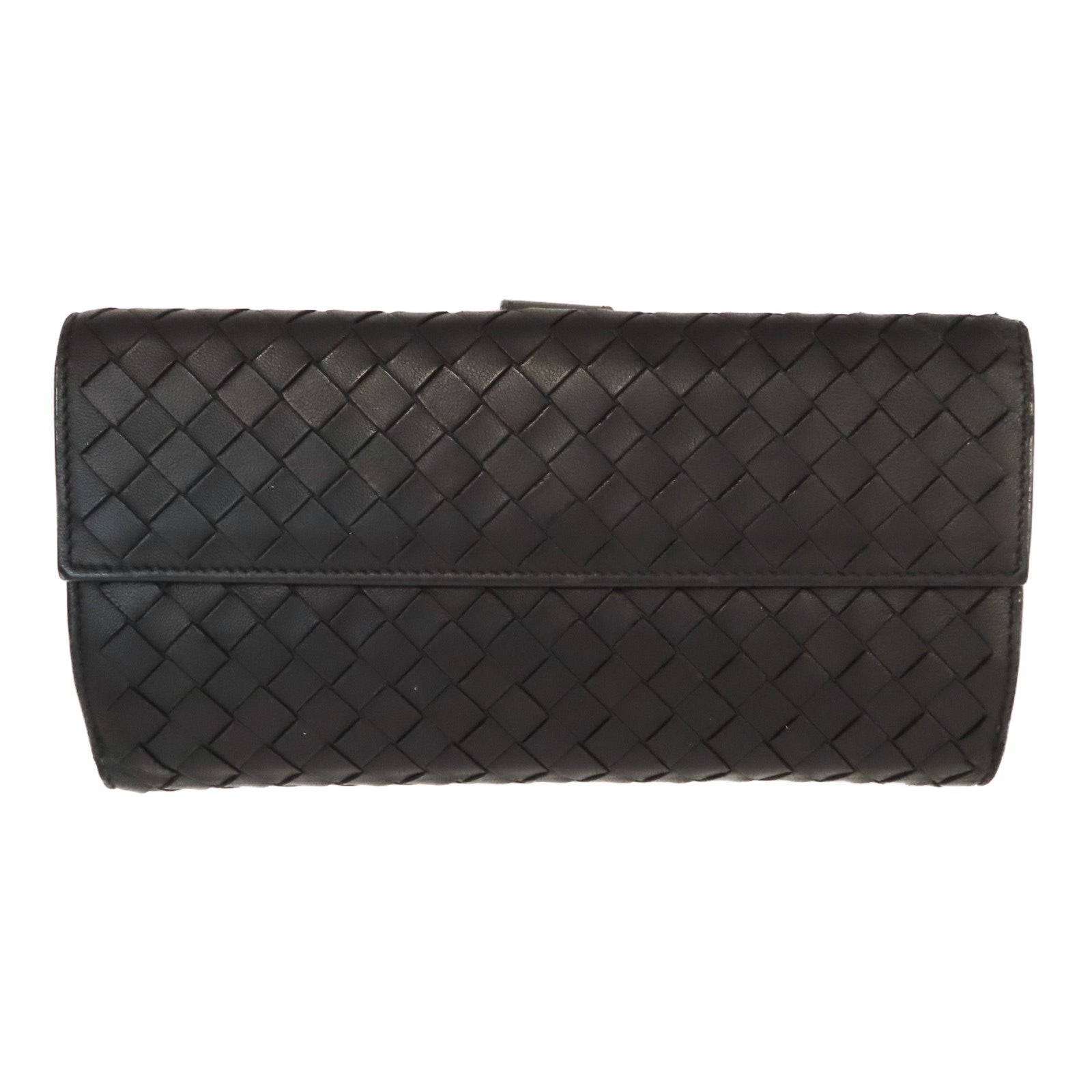 BOTTEGA VENETA 織紋羊皮皮革Long Wallet金扣長錢包黑色