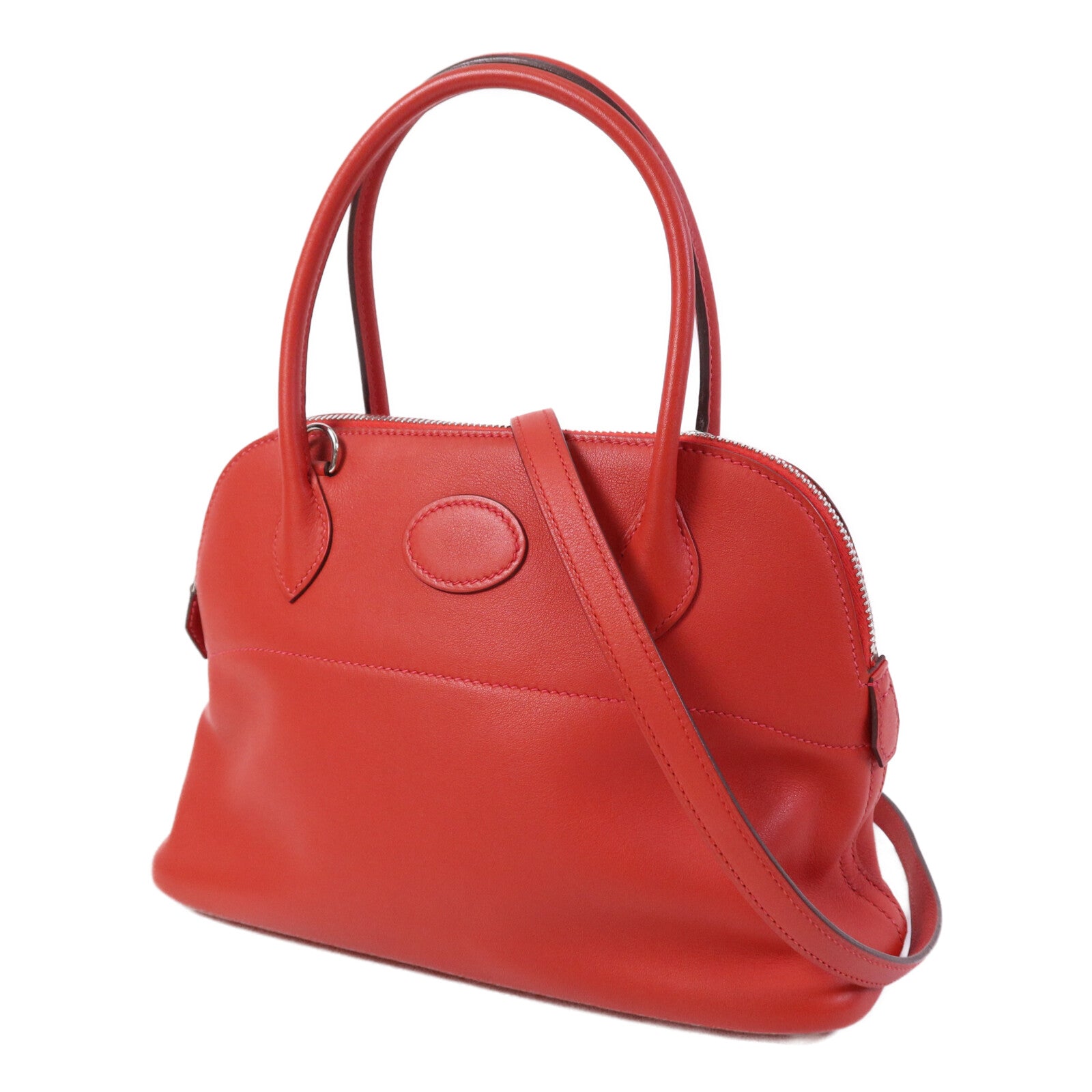 HERMES Swift皮革Bolide 27銀扣手挽肩背兩用袋Rouge Tomate