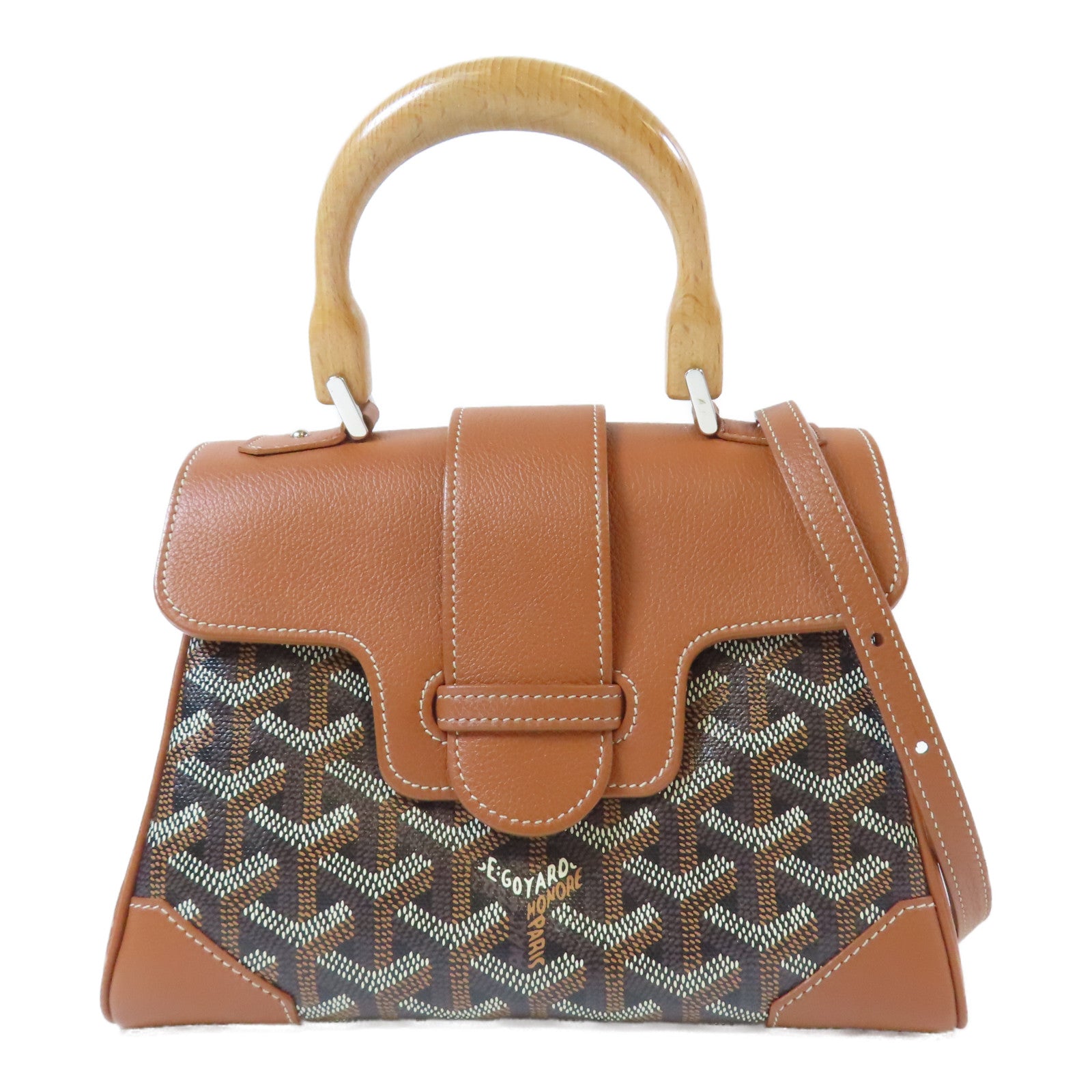 GOYARD 牛皮皮革/塗層帆布Mini Goyardine Saigon手挽肩背兩用袋啡色/黑色