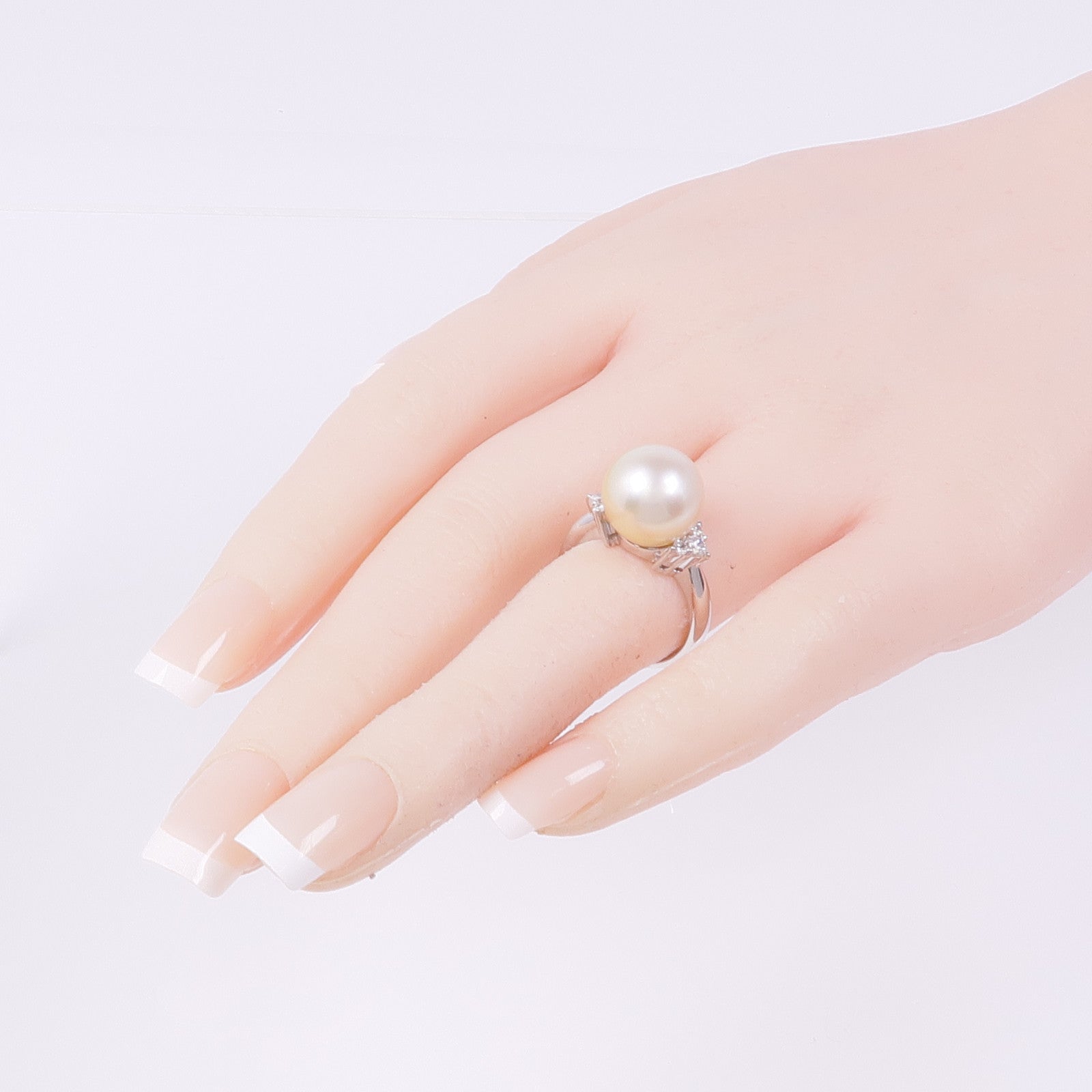 JEWELRY PT900鉑金Pearl Diamond Ring珍珠/鑽石戒指US#6