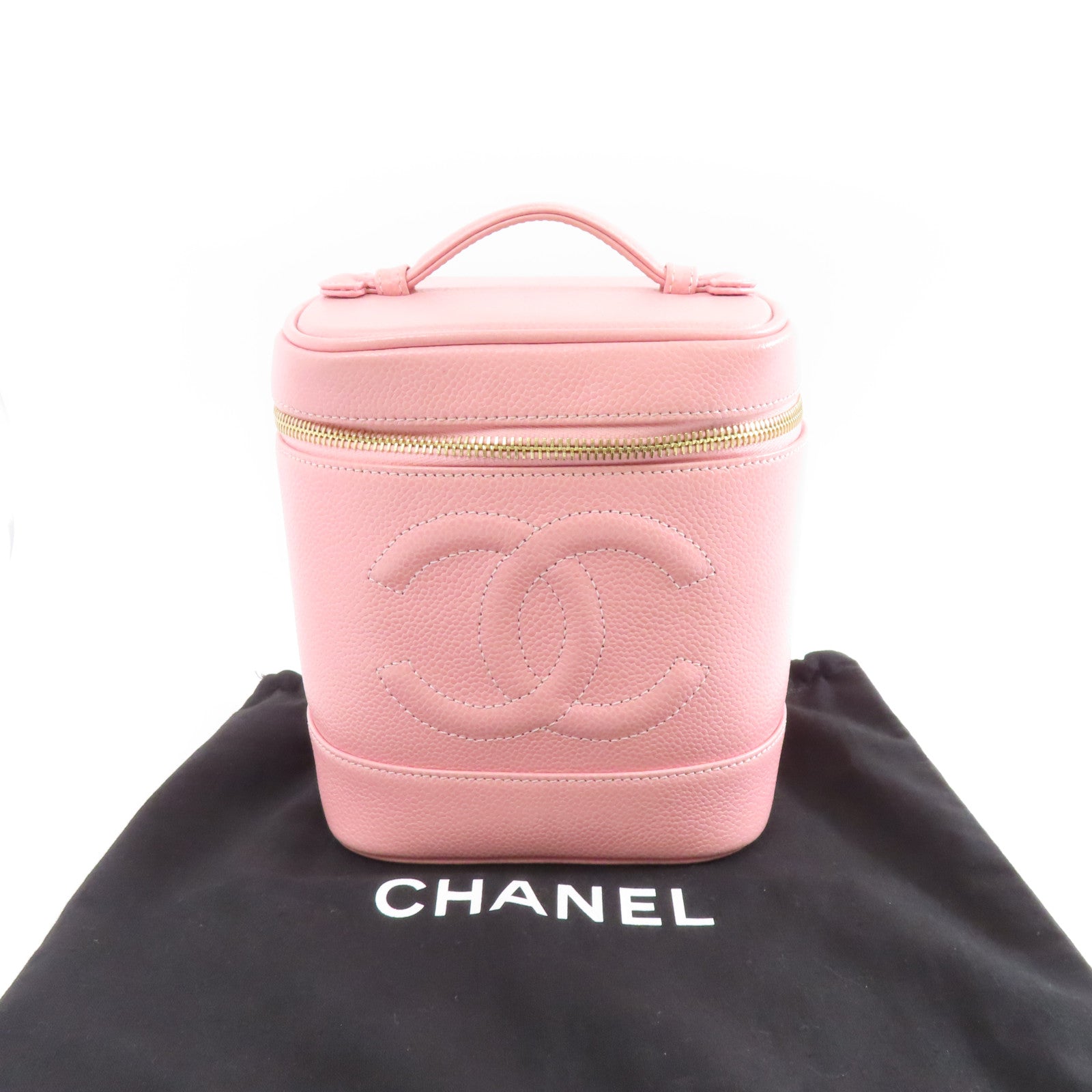 CHANEL 【清倉大減價】Caviar皮革Vanity Bag銀扣手挽袋粉紅色
