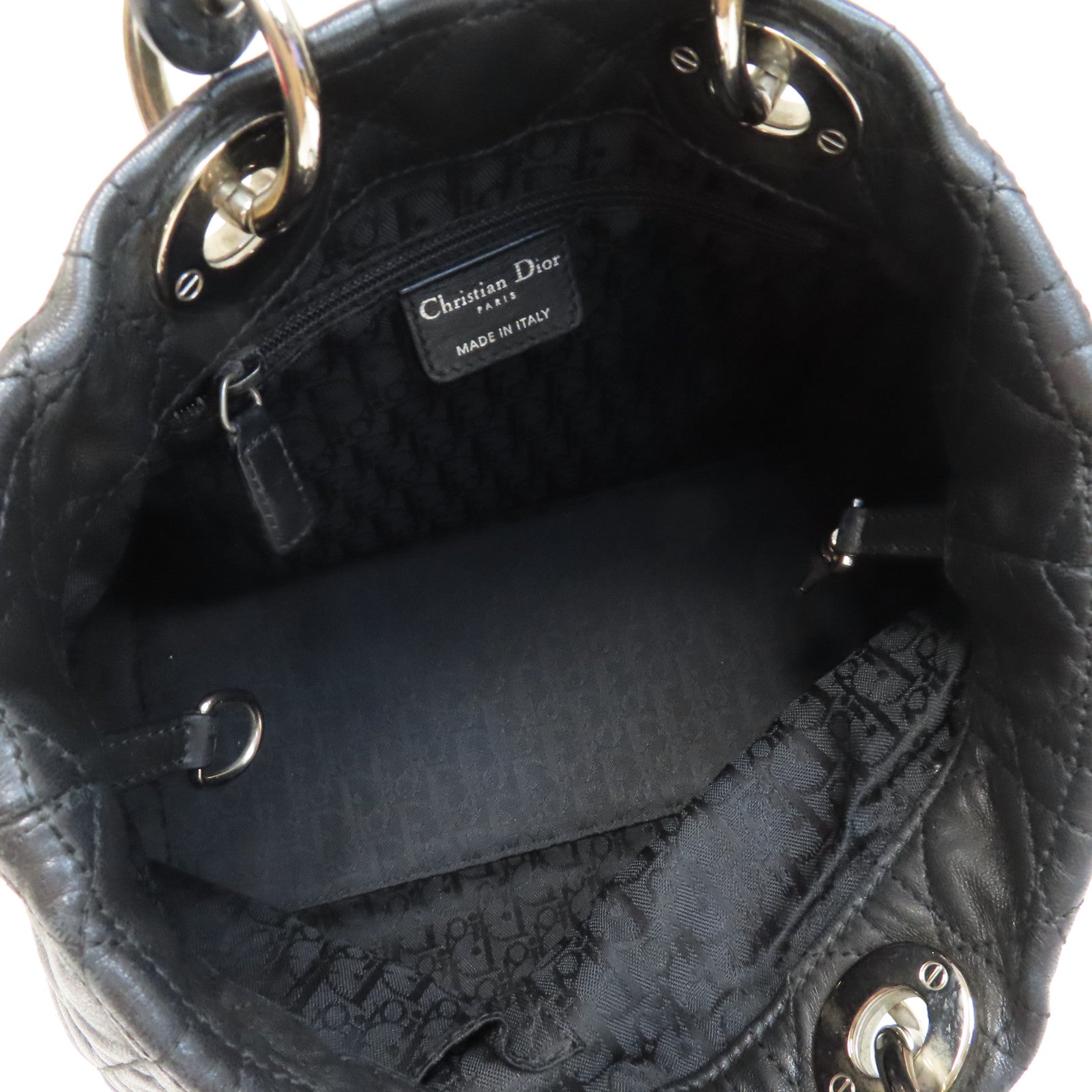 Dior 【激減優惠】羊皮皮革Hand Bag銀扣手挽袋黑色