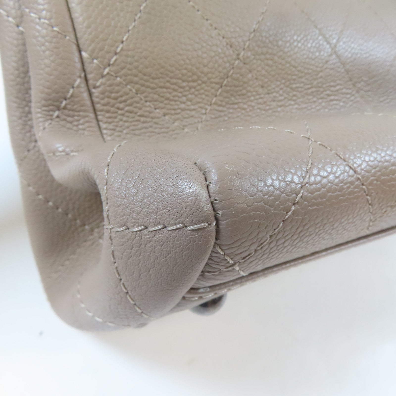 CHANEL 【激減優惠】菱格Caviar皮革2 Way Shoulder Bag銀扣手挽肩背兩用袋卡其色