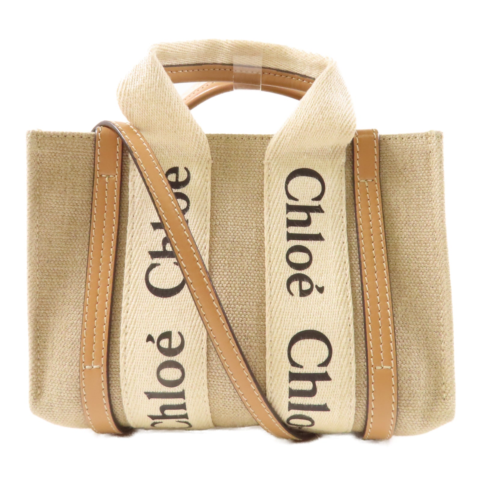 Chloe 帆布Nano Woody手挽肩背兩用袋米色