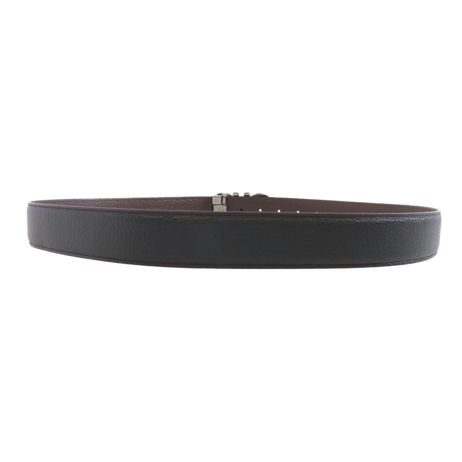 Salvatore Ferragamo 皮革Belt銀扣皮帶黑色/啡色