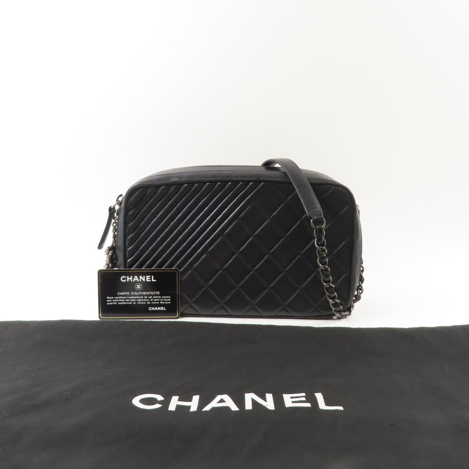 CHANEL 牛皮皮革Chain Shoulder Bag銀扣鏈帶肩背袋