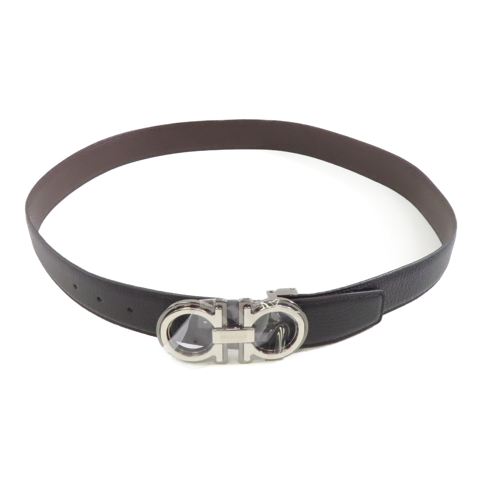 Salvatore Ferragamo 皮革Belt銀扣皮帶黑色/啡色