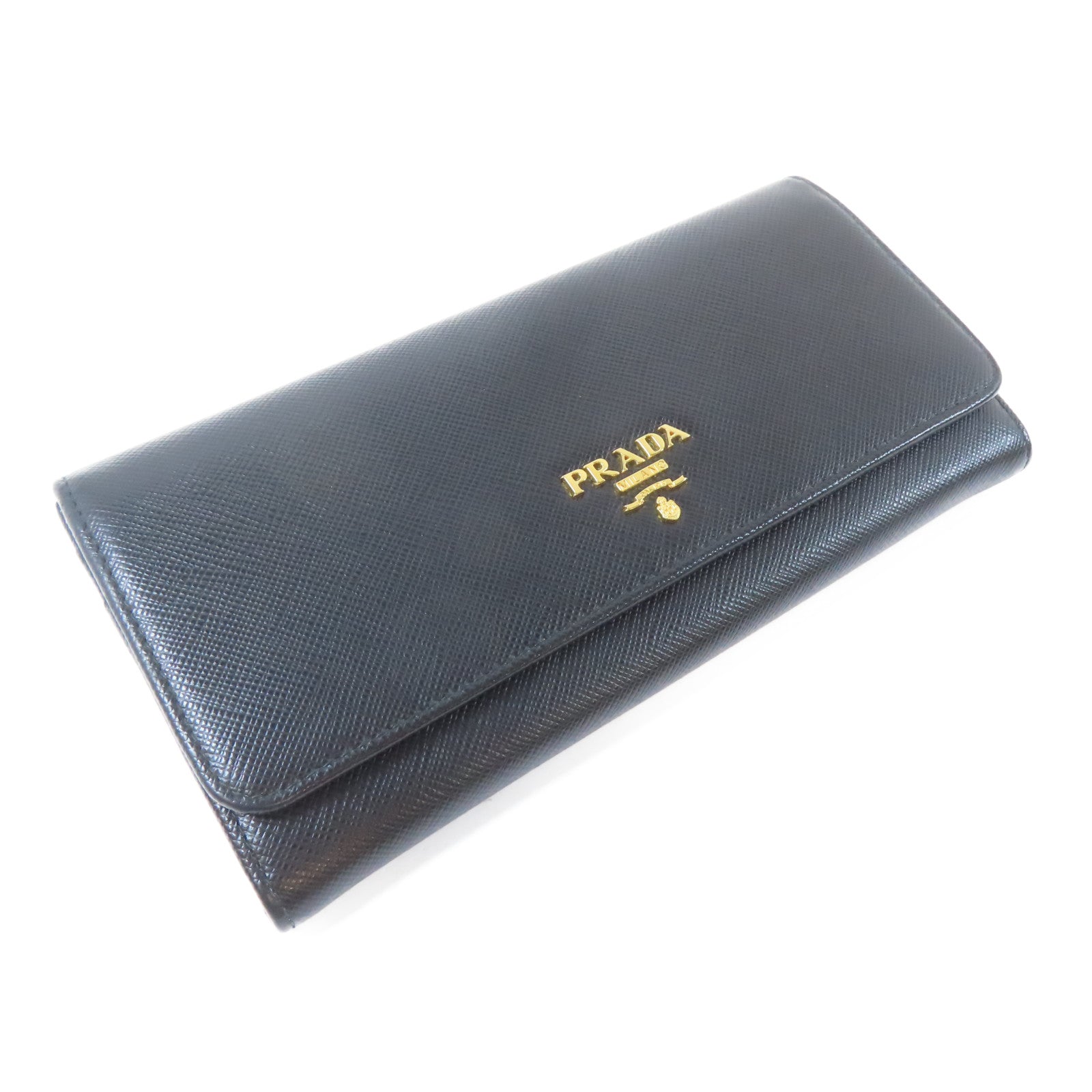 PRADA Saffiano皮革Long Wallet金扣長錢包黑色