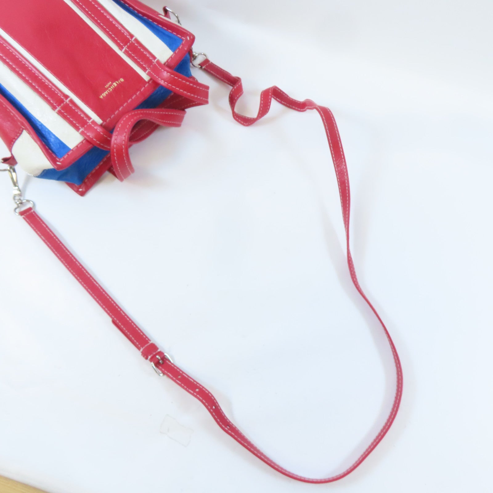 BALENCIAGA 牛皮皮革Bazar Bag銀扣手挽肩背兩用袋紅色/白色/藍色